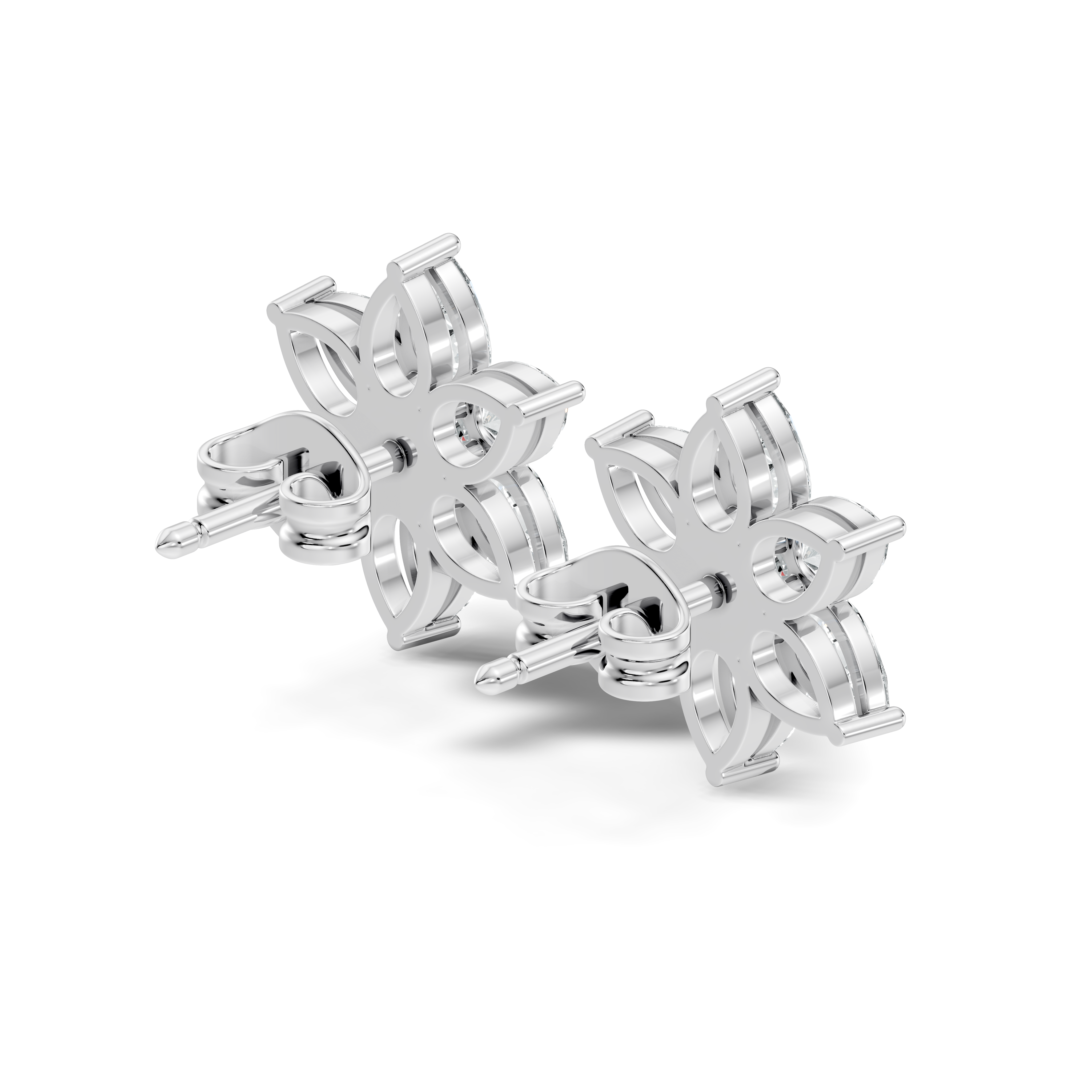 Six-Petal Pear Diamond Flower Studs