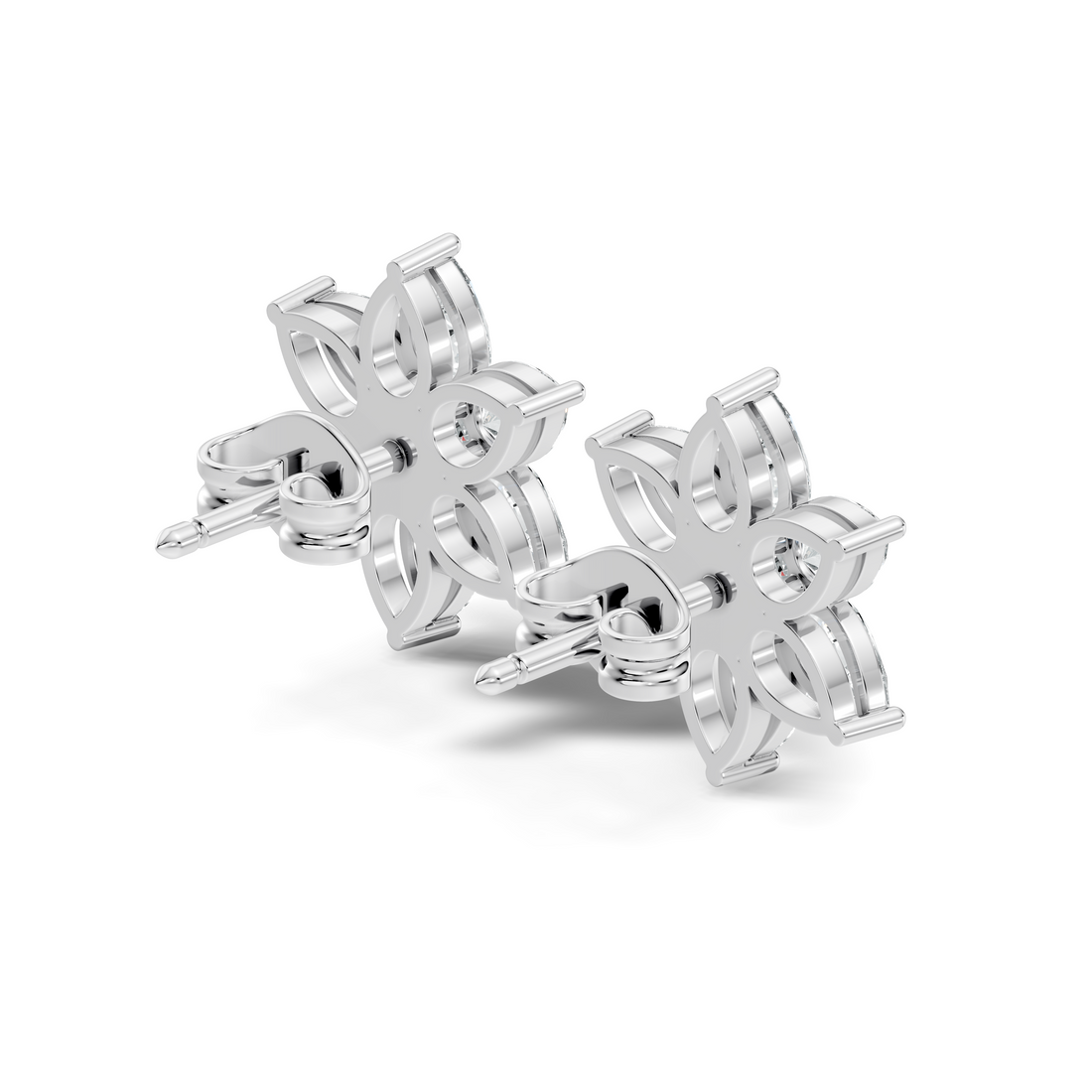 Six-Petal Pear Diamond Flower Studs