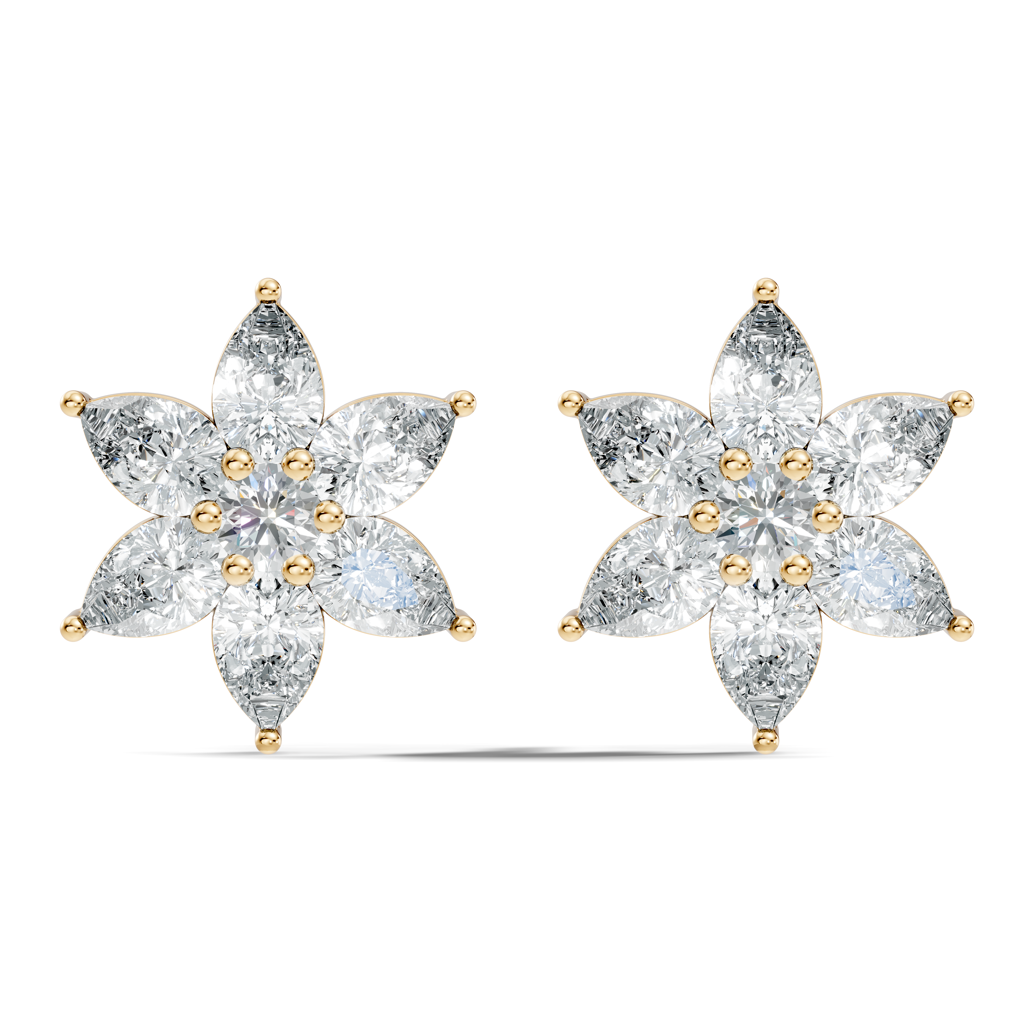 Six-Petal Pear Diamond Flower Studs