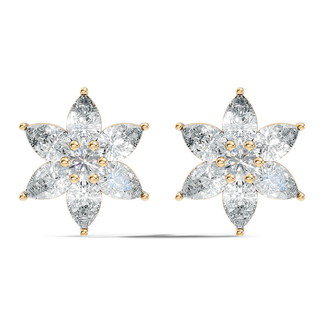 Six-Petal Pear Diamond Flower Studs