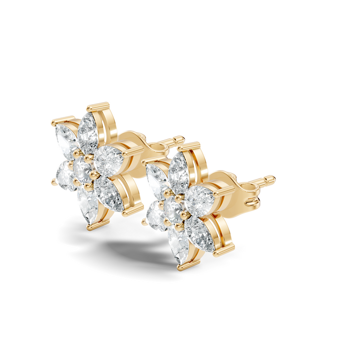 Six-Petal Pear Diamond Flower Studs