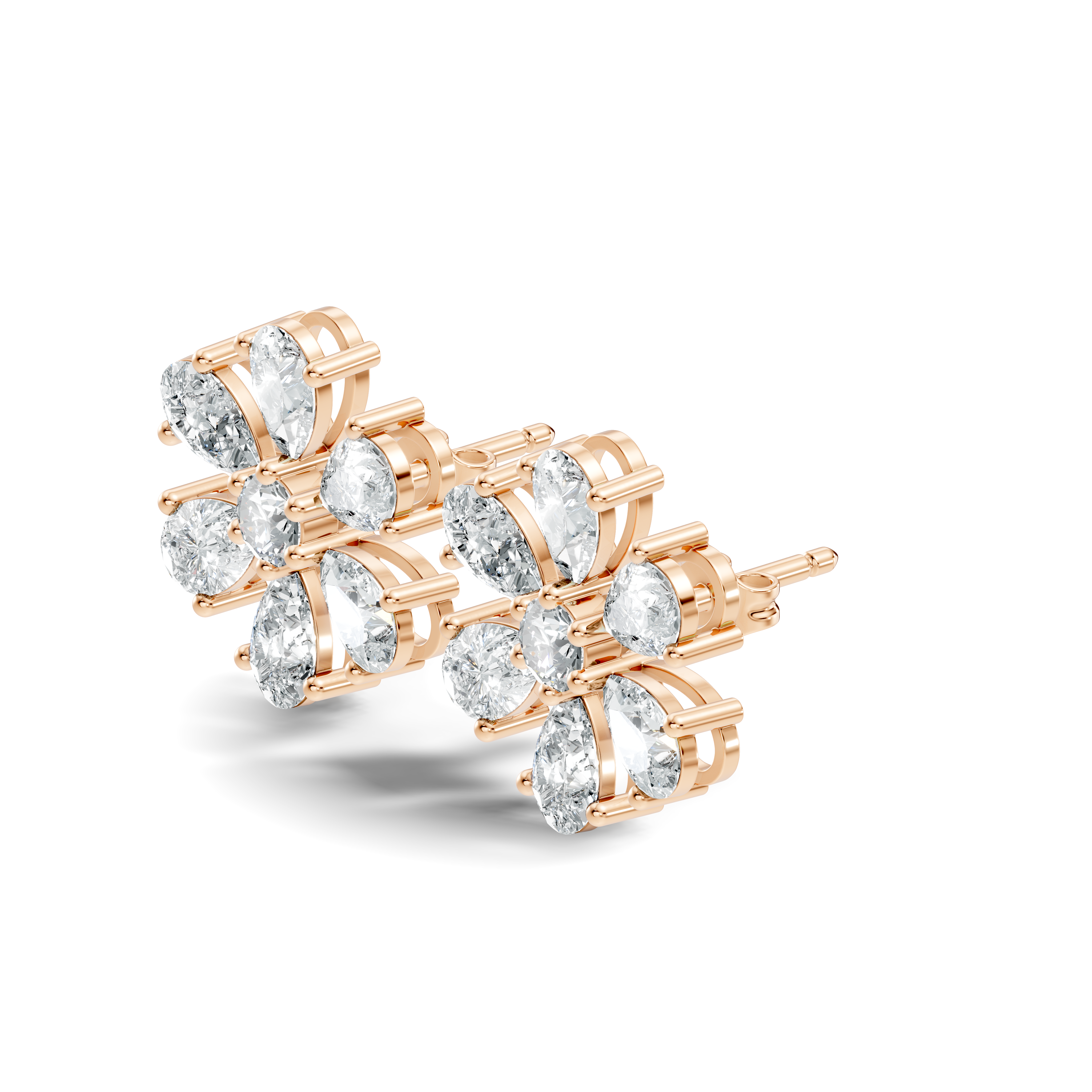 Pear & Round Diamond Floral Blossom Cluster Stud