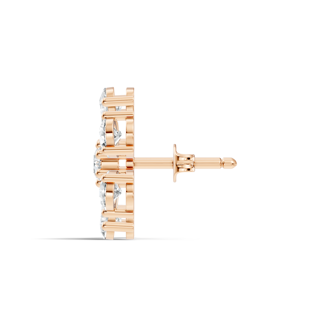 Pear & Round Diamond Floral Blossom Cluster Stud