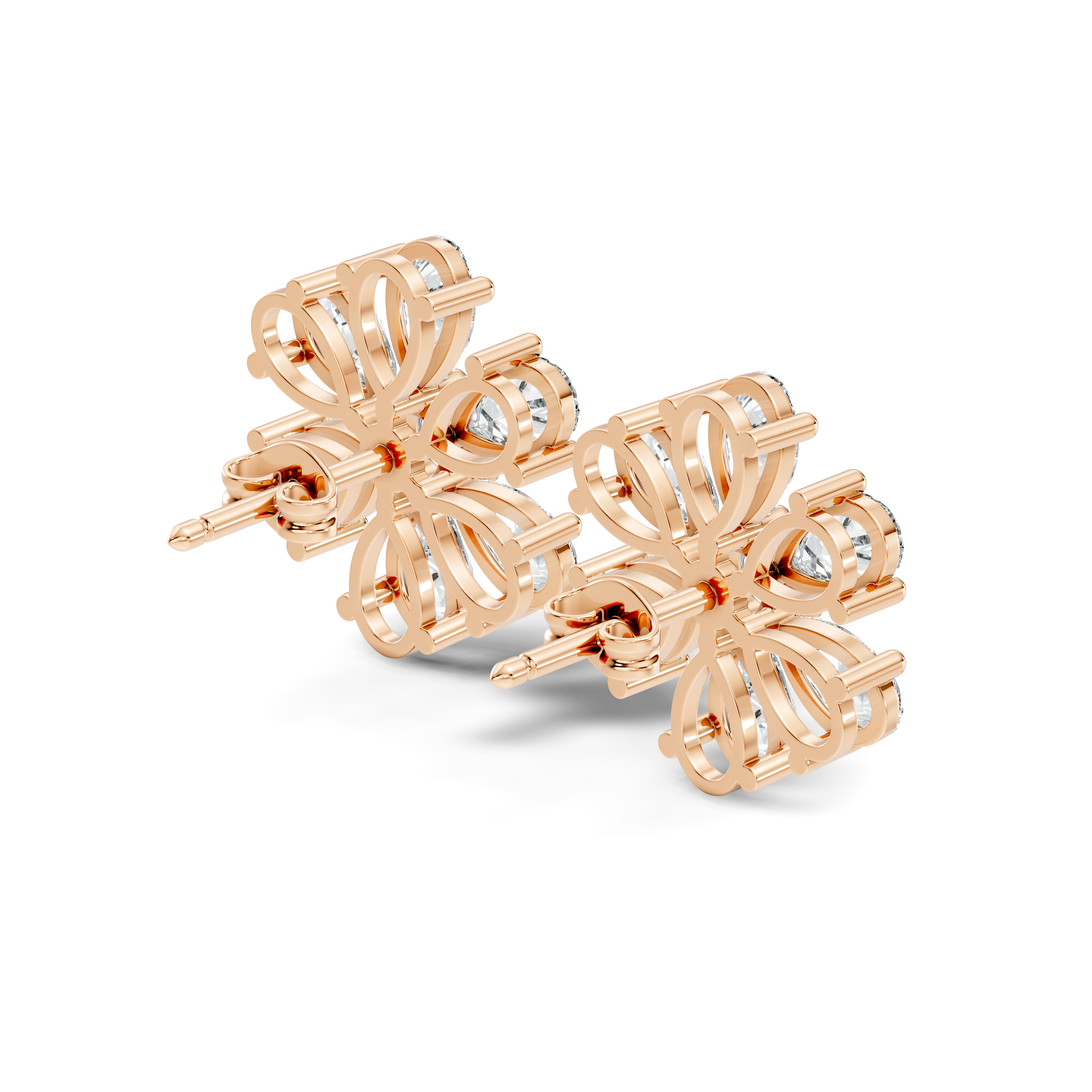 Pear & Round Diamond Floral Blossom Cluster Stud