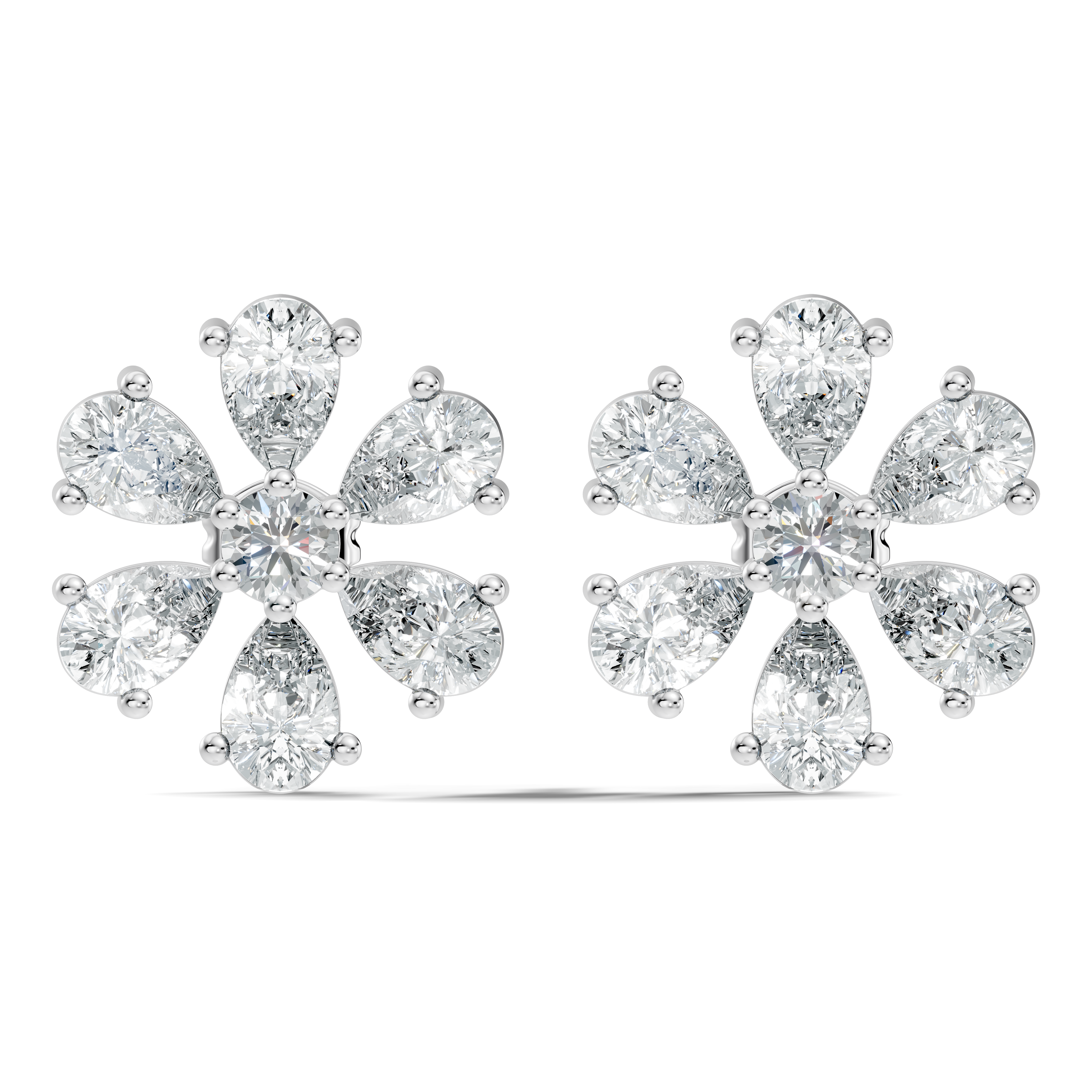 Pear & Round Diamond Floral Blossom Cluster Stud
