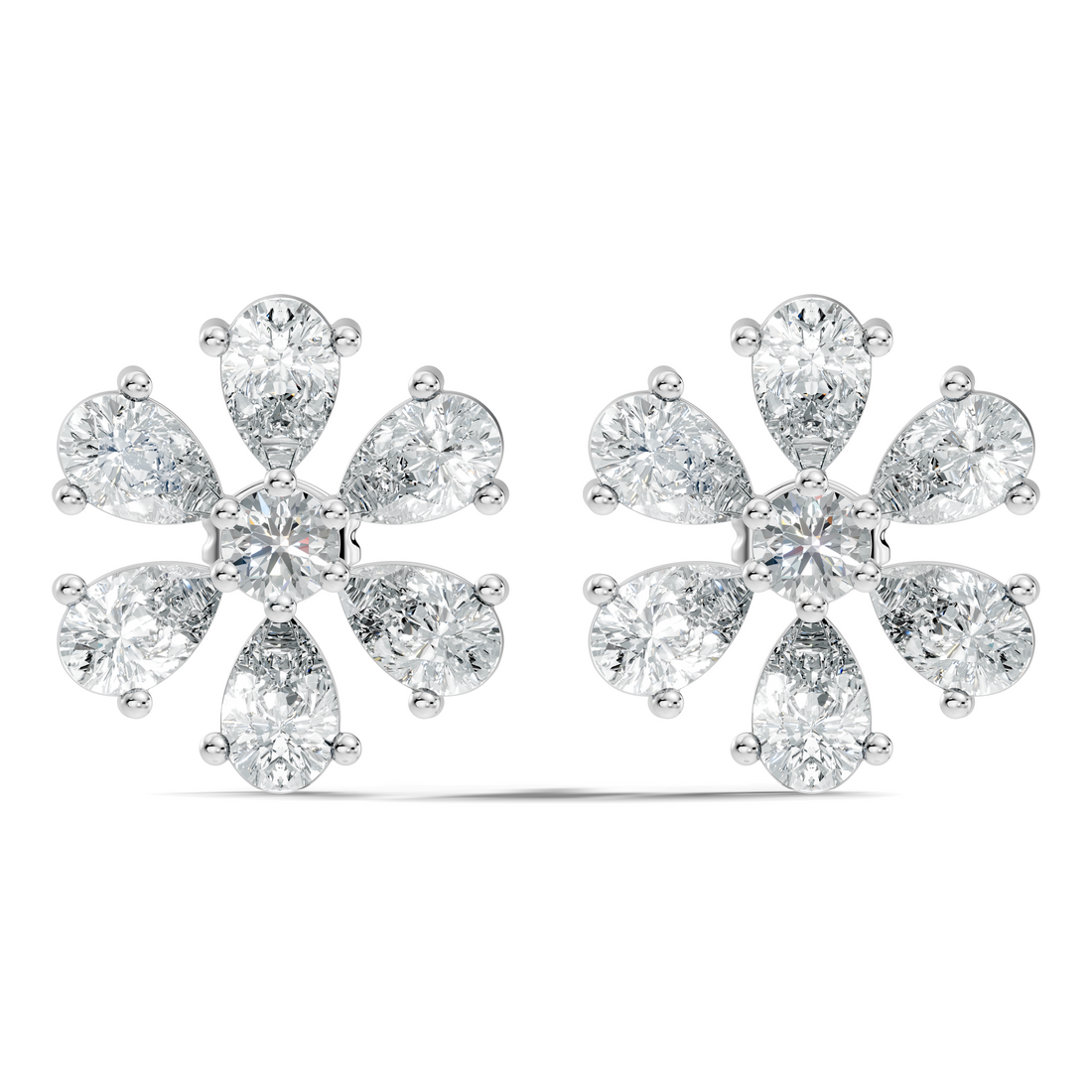 Pear & Round Diamond Floral Blossom Cluster Stud
