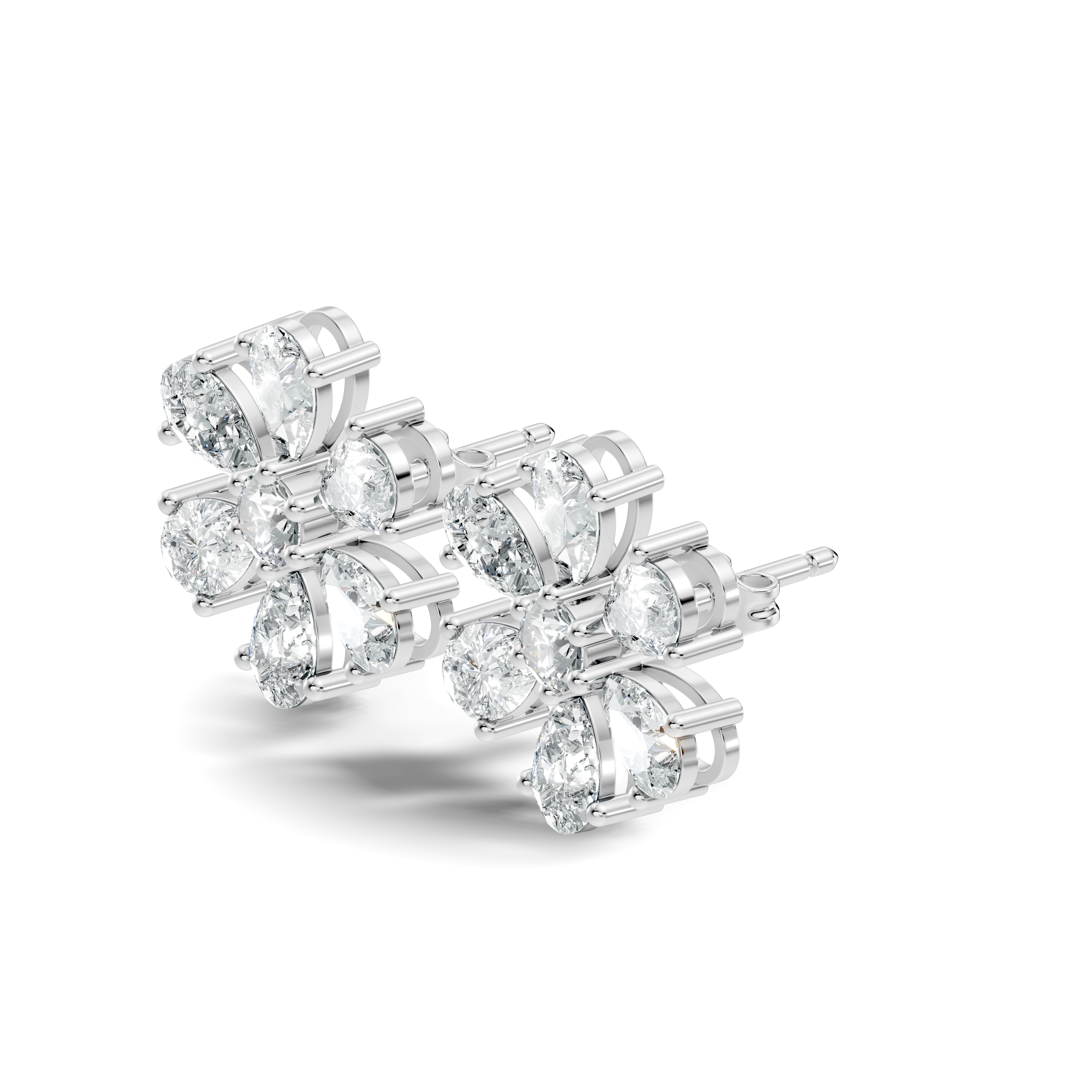 Pear & Round Diamond Floral Blossom Cluster Stud