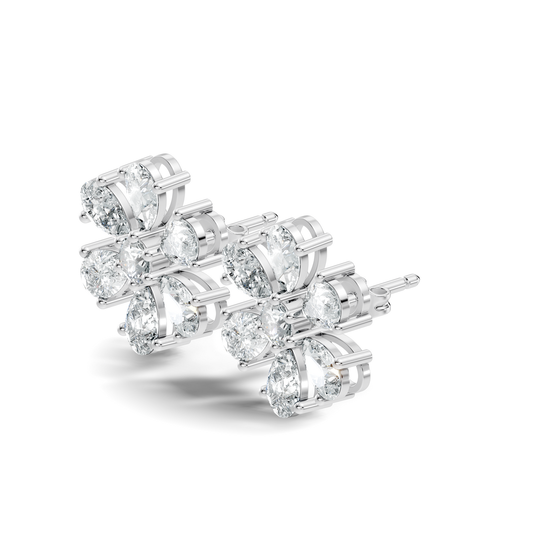 Pear & Round Diamond Floral Blossom Cluster Stud