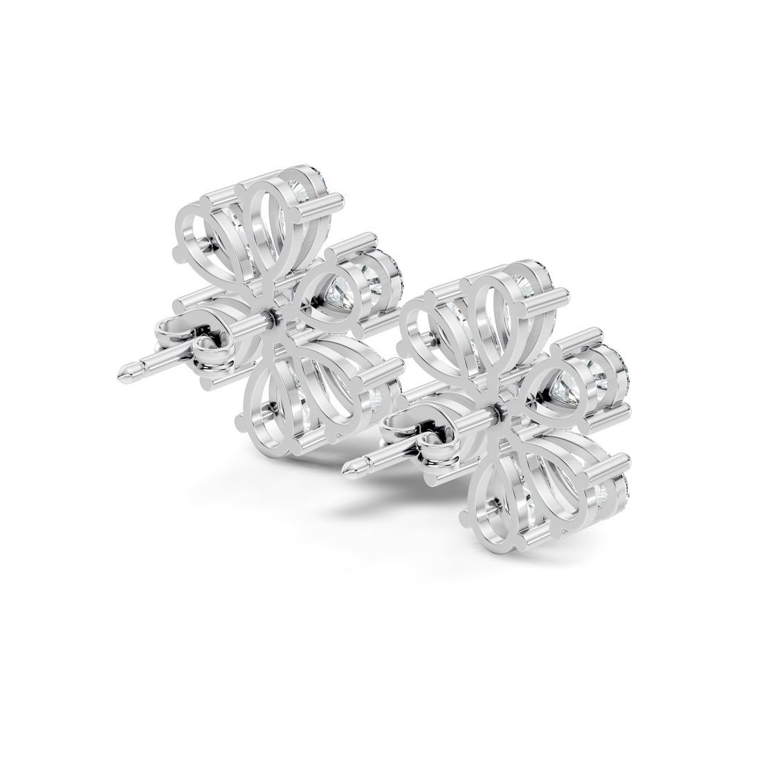 Pear & Round Diamond Floral Blossom Cluster Stud