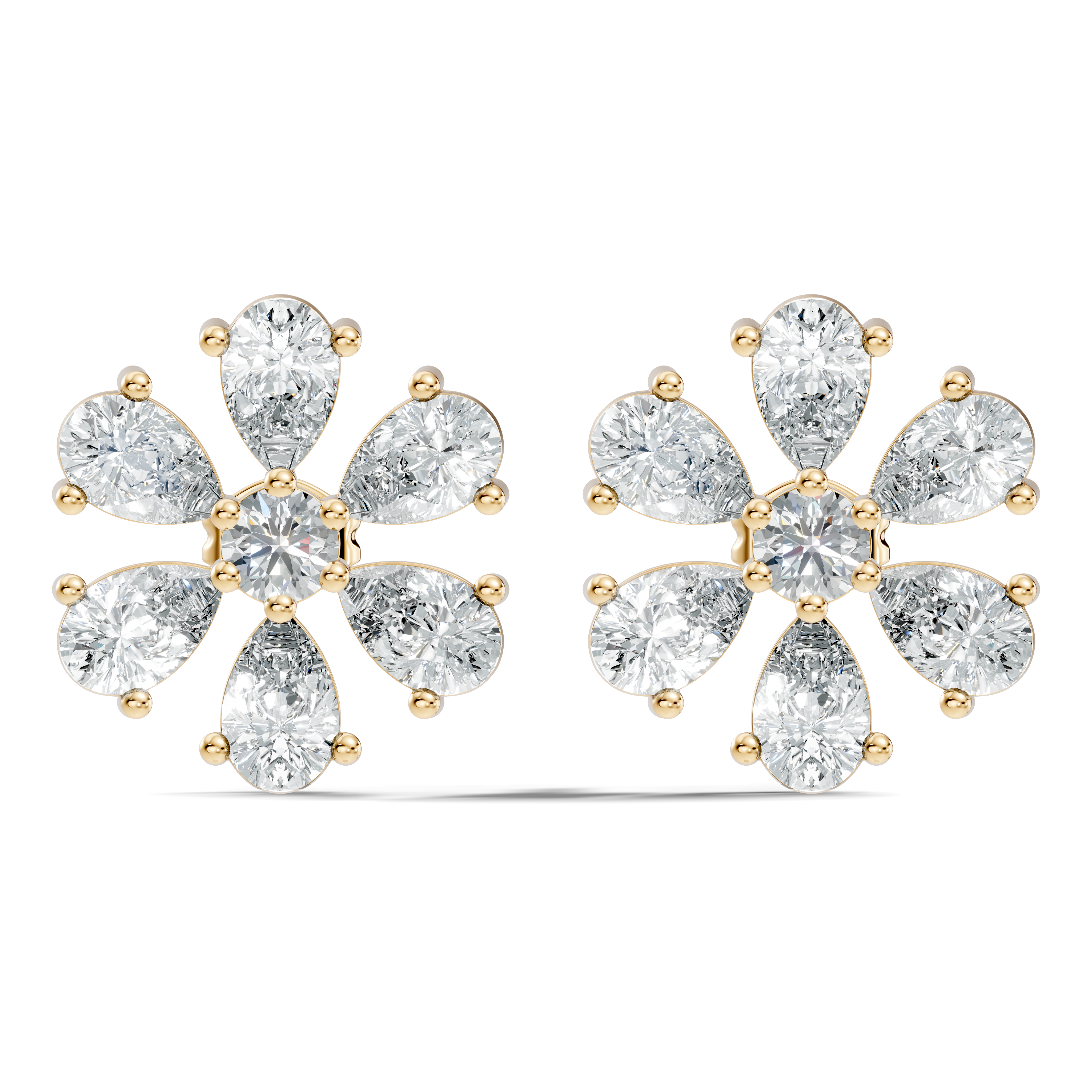 Pear & Round Diamond Floral Blossom Cluster Stud