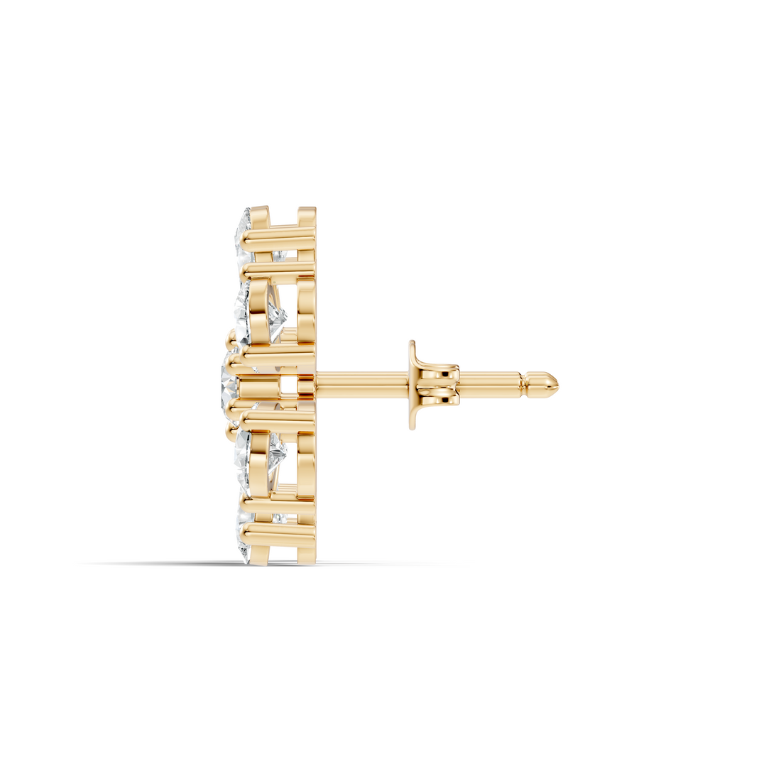 Pear & Round Diamond Floral Blossom Cluster Stud