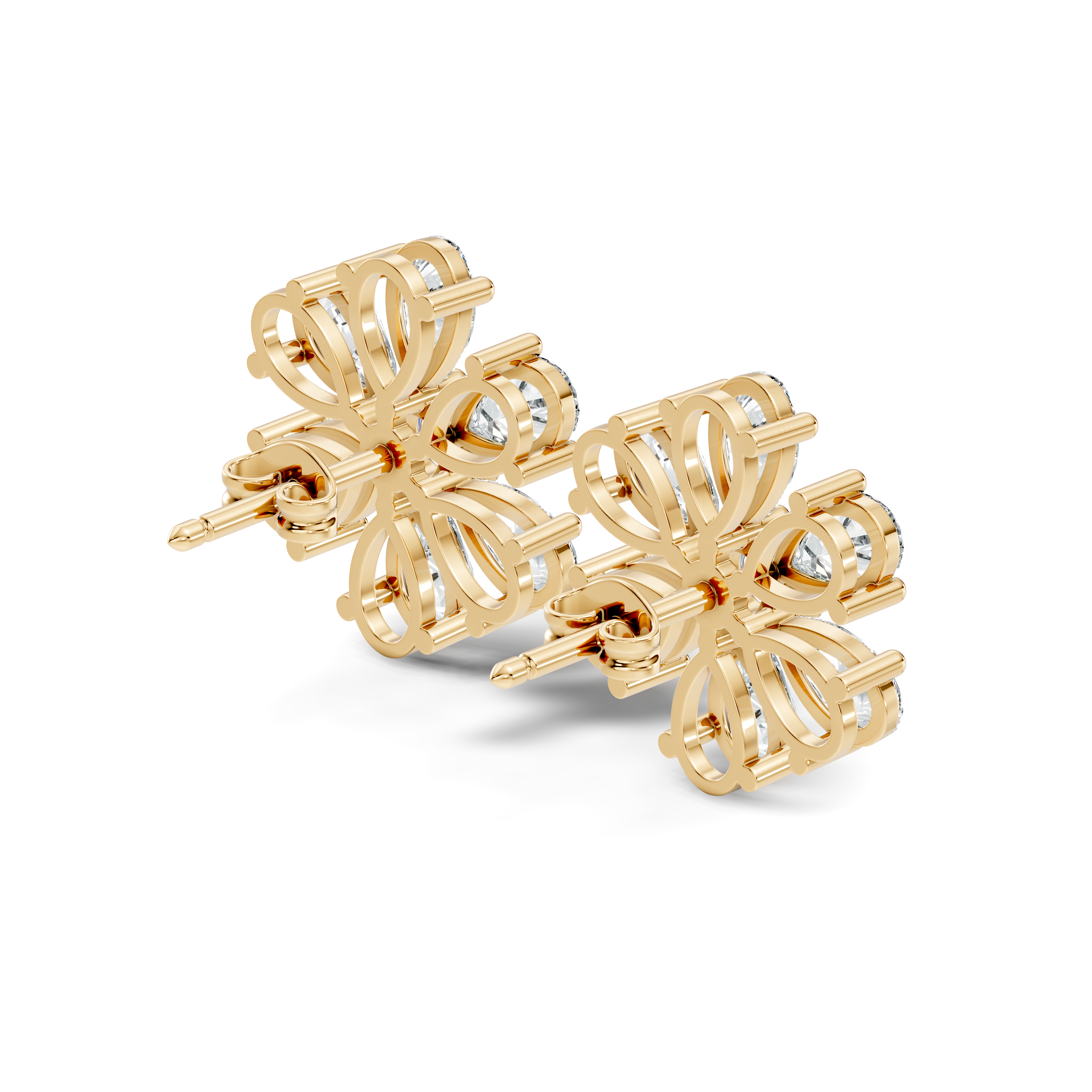 Pear & Round Diamond Floral Blossom Cluster Stud