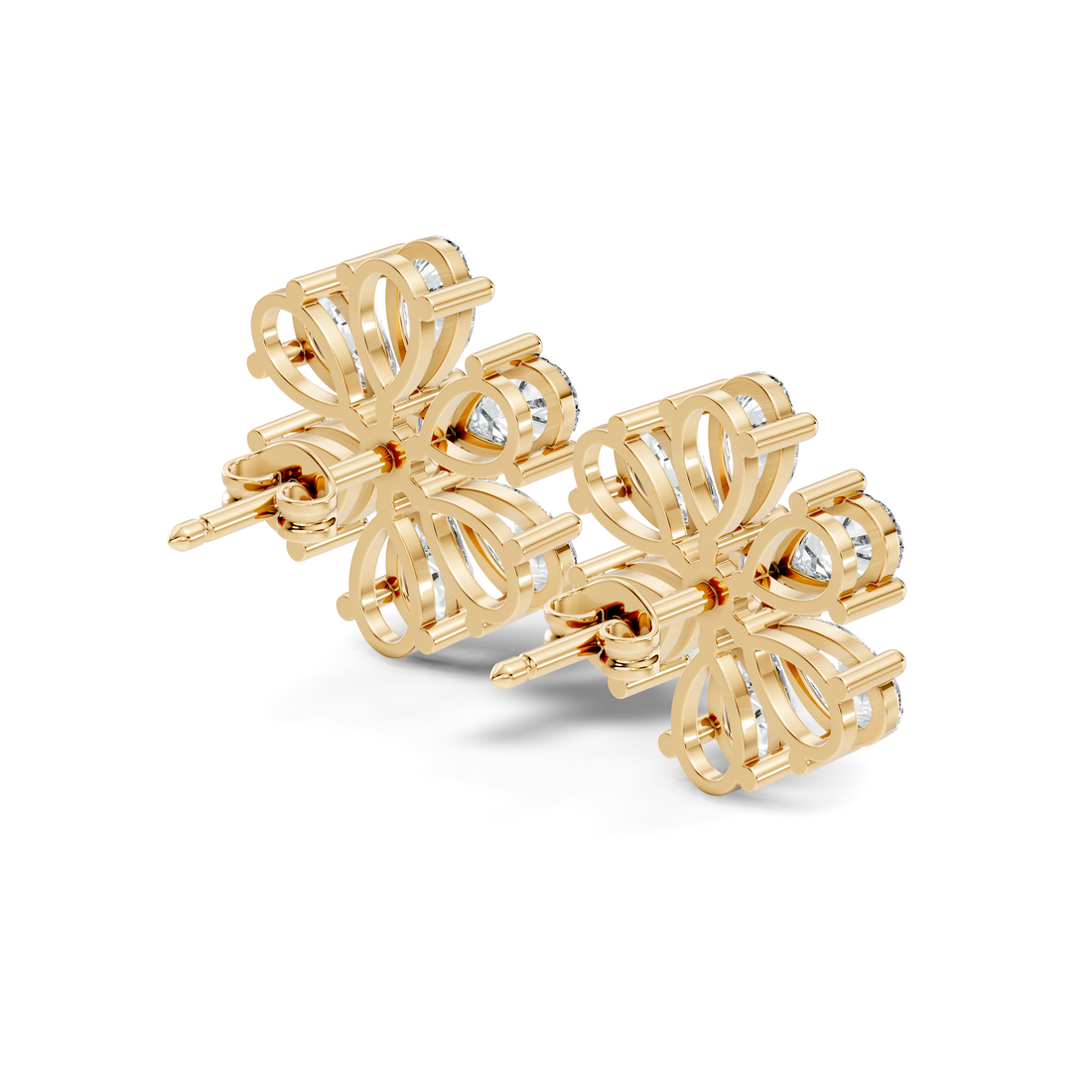 Pear & Round Diamond Floral Blossom Cluster Stud