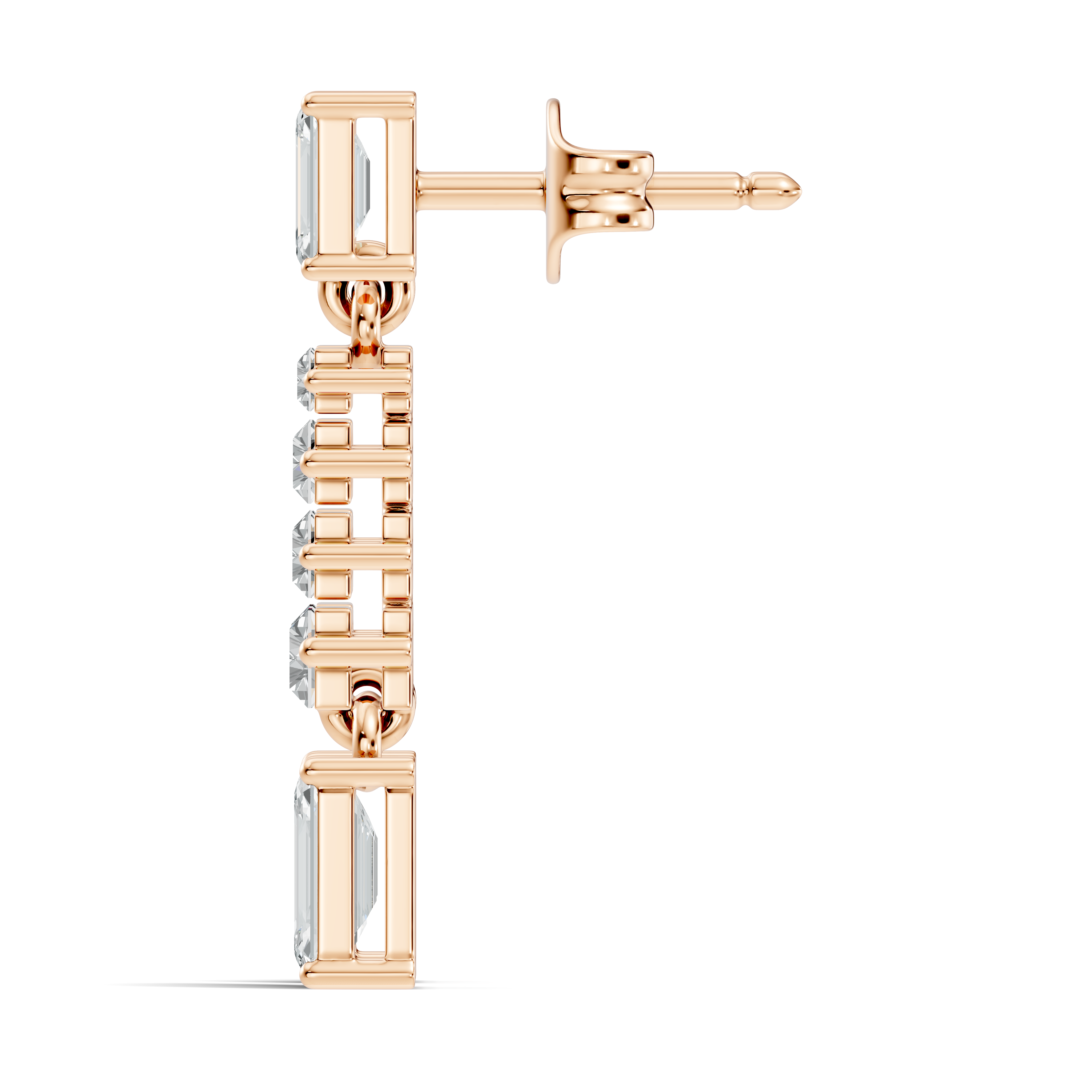 Emerald & Straight Baguette Diamond Linear Drop Earrings