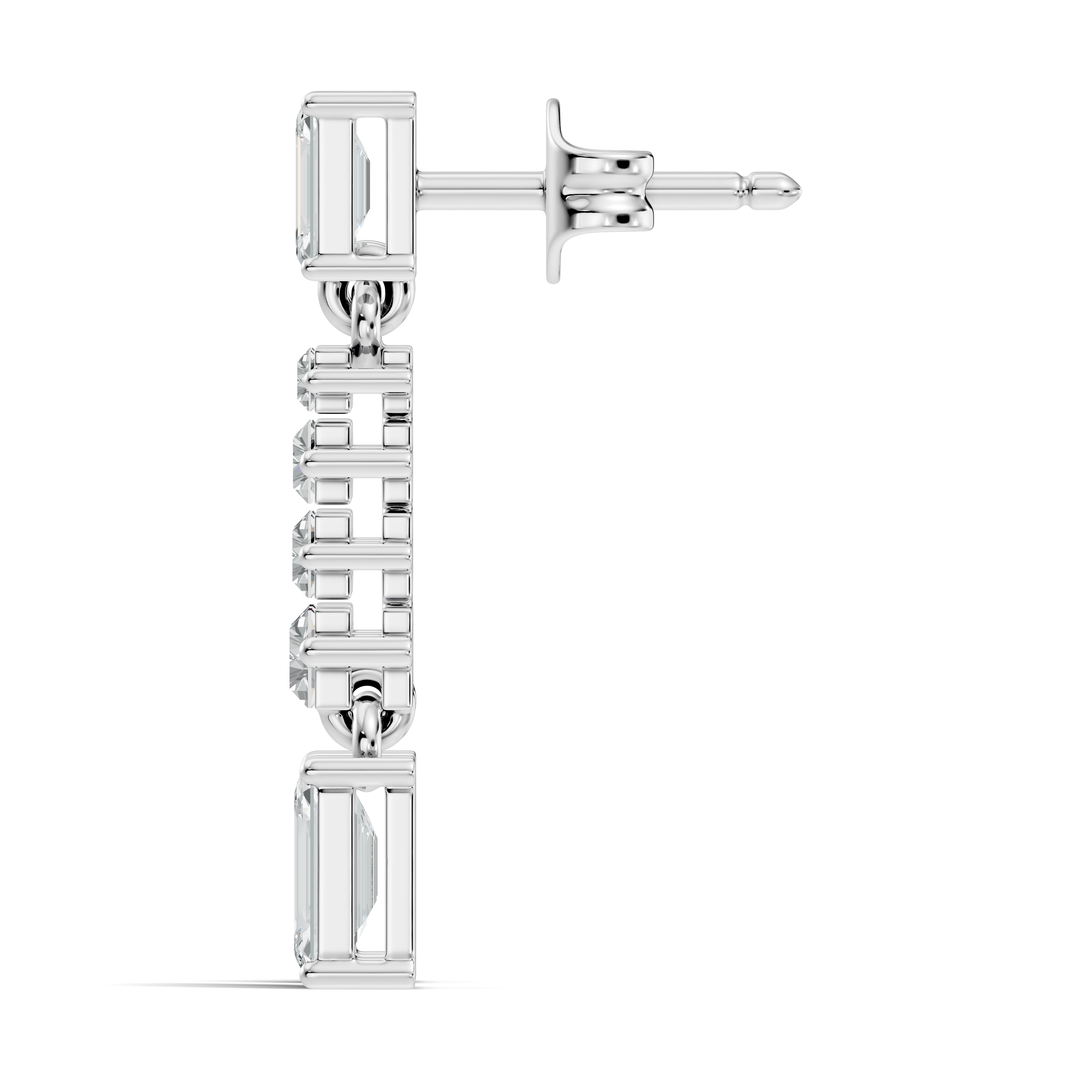 Emerald & Straight Baguette Diamond Linear Drop Earrings