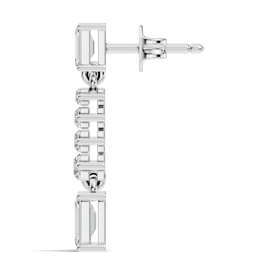 Emerald & Straight Baguette Diamond Linear Drop Earrings