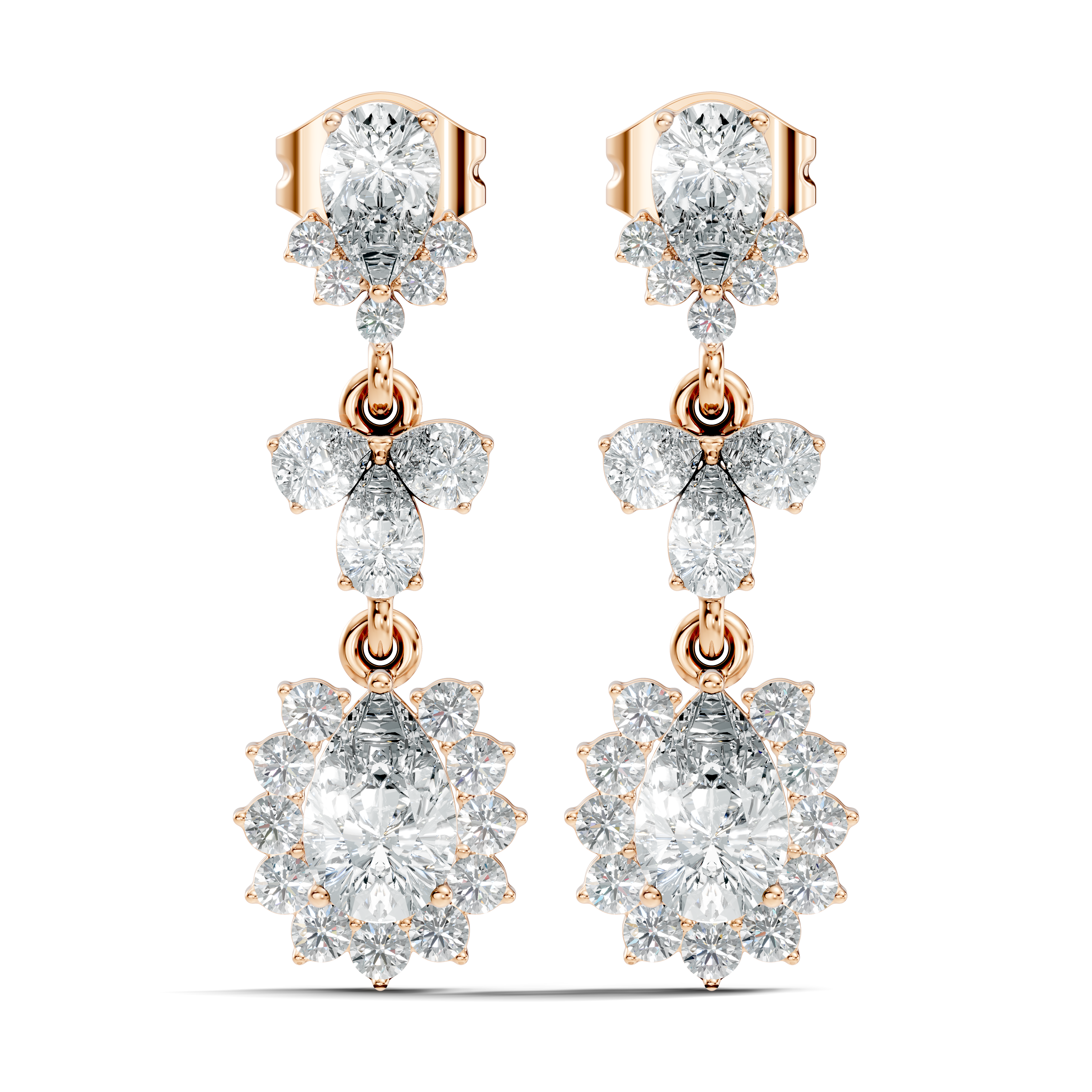 Pear & Oval Halo Diamond Articulated Drop Earrings