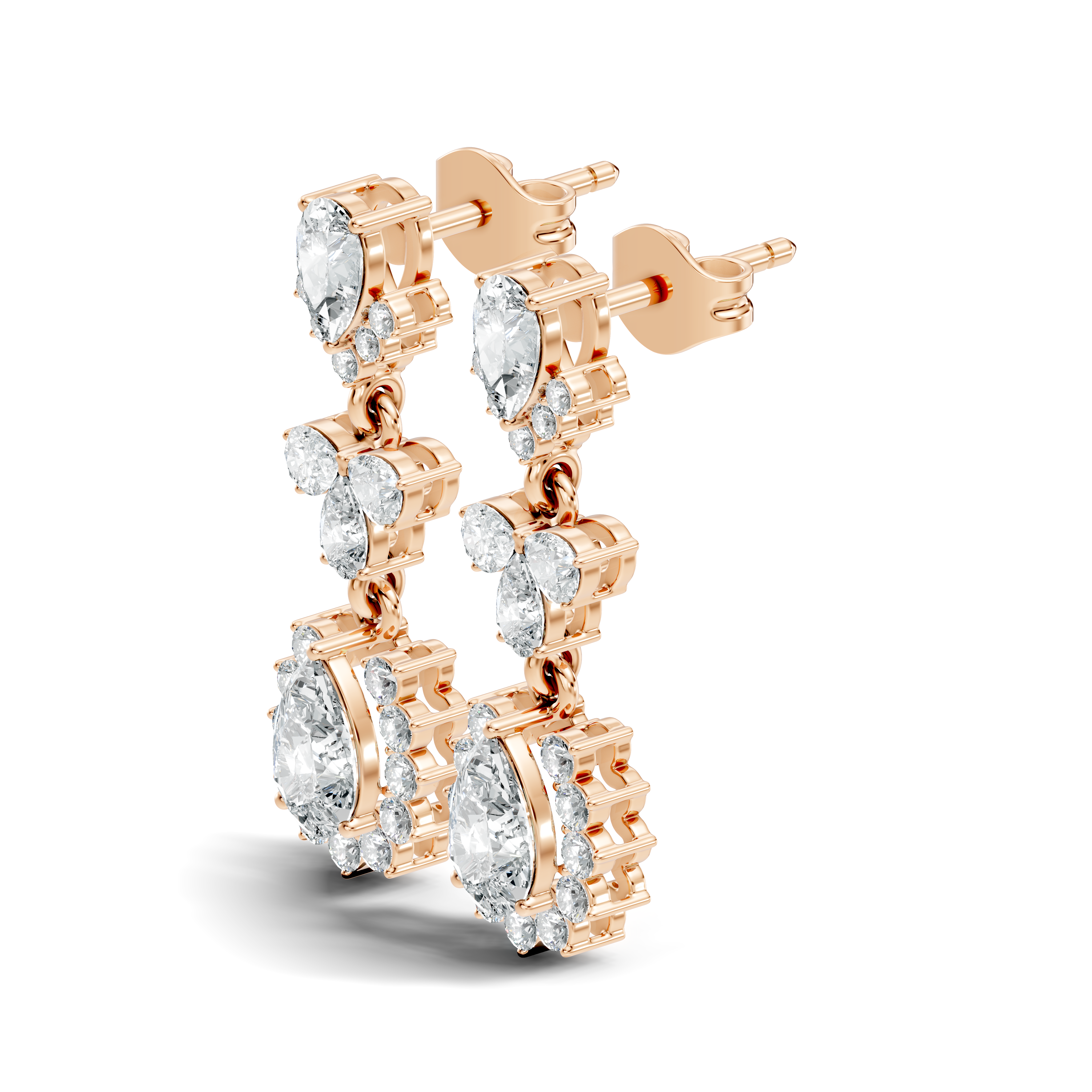 Pear & Oval Halo Diamond Articulated Drop Earrings