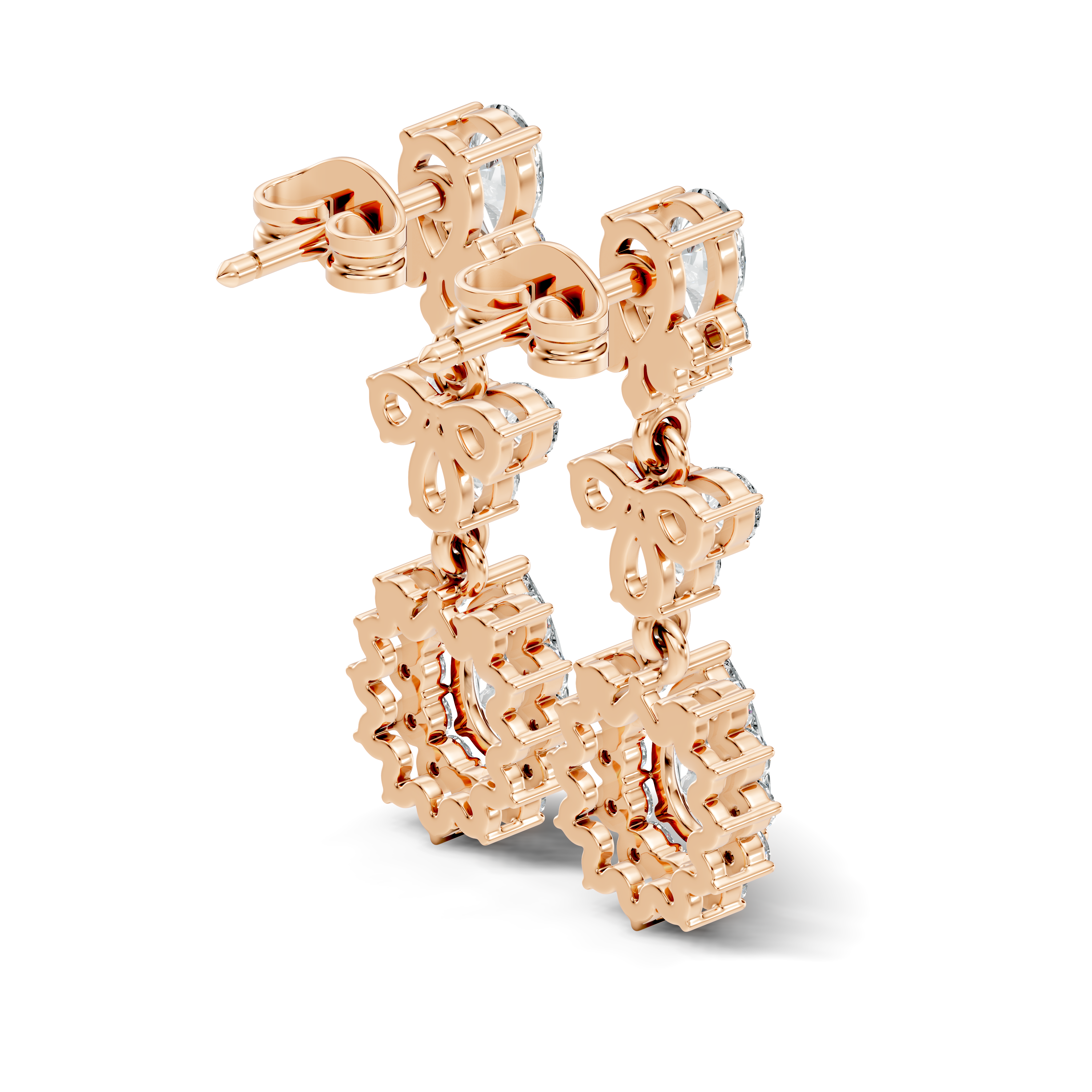 Pear & Oval Halo Diamond Articulated Drop Earrings