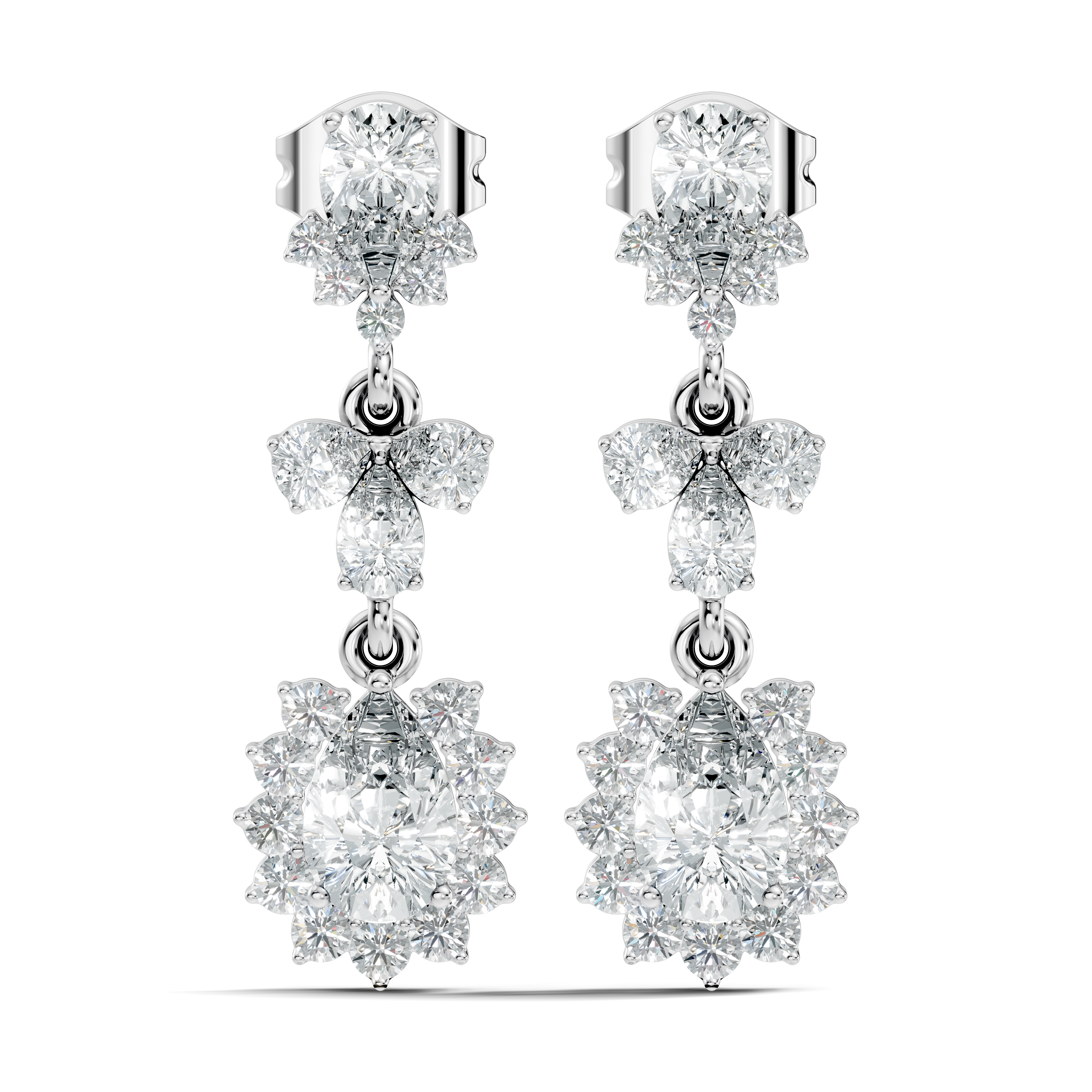 Pear & Oval Halo Diamond Articulated Drop Earrings