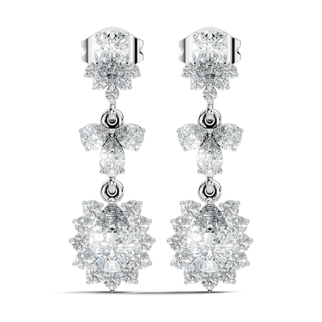 Pear & Oval Halo Diamond Articulated Drop Earrings