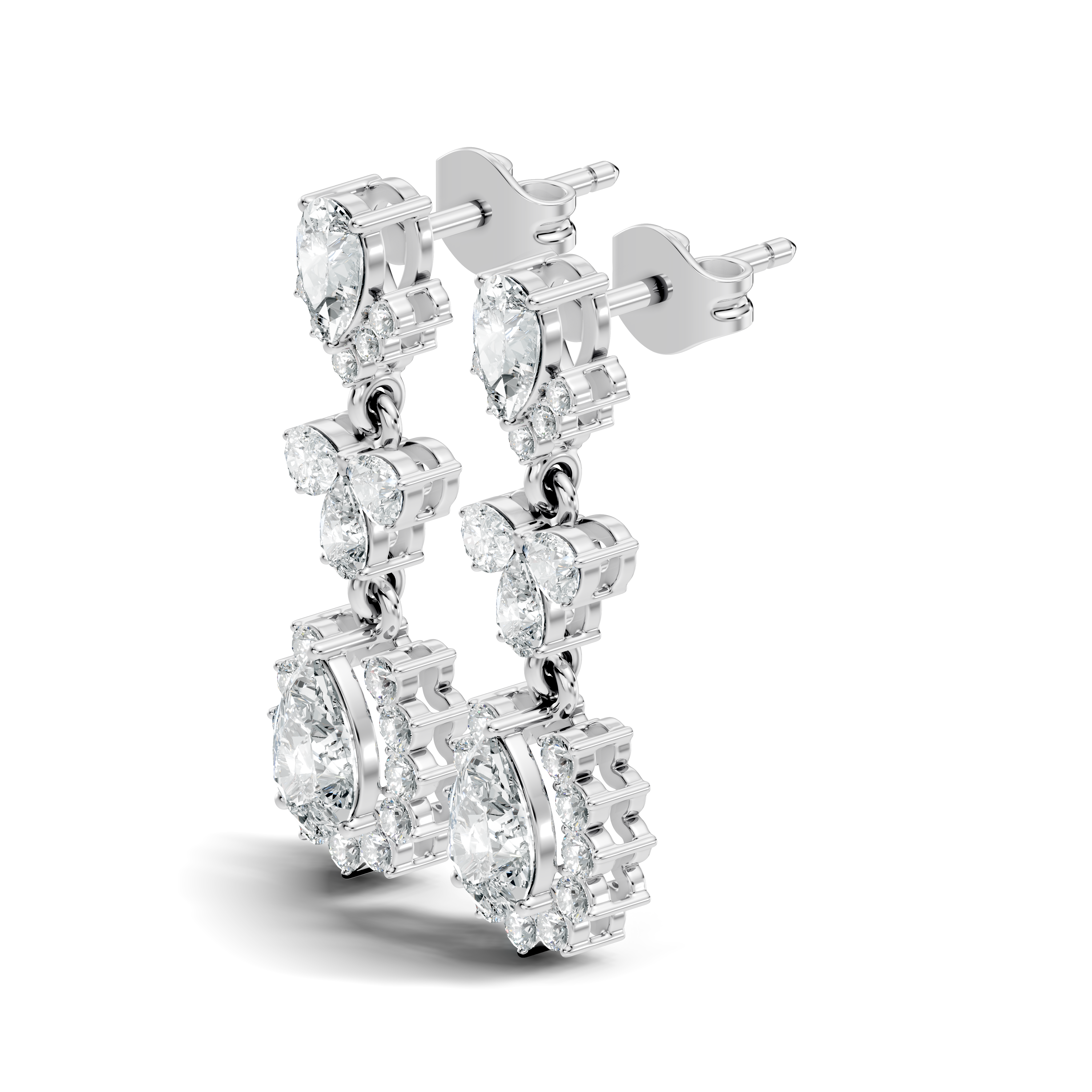 Pear & Oval Halo Diamond Articulated Drop Earrings