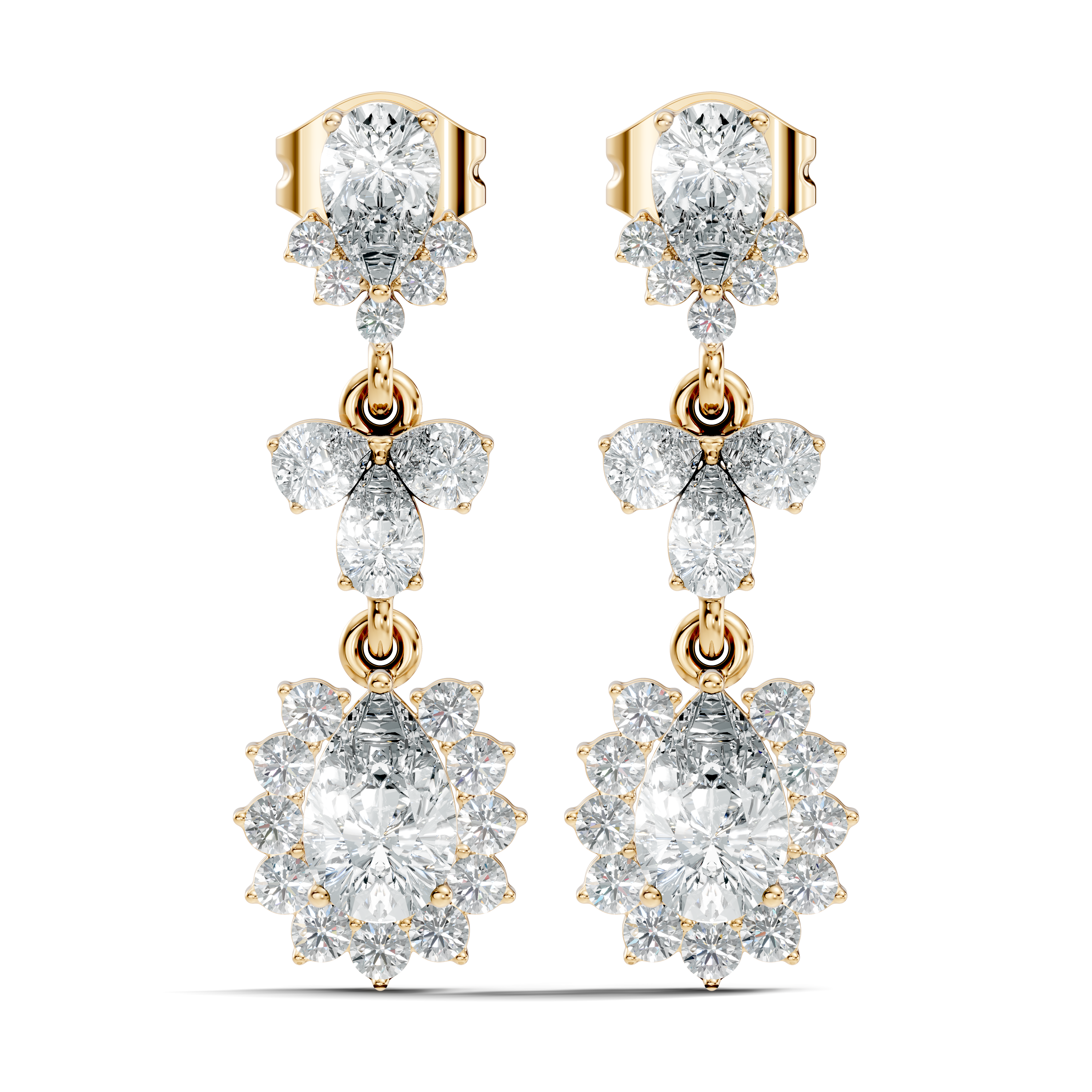 Pear & Oval Halo Diamond Articulated Drop Earrings