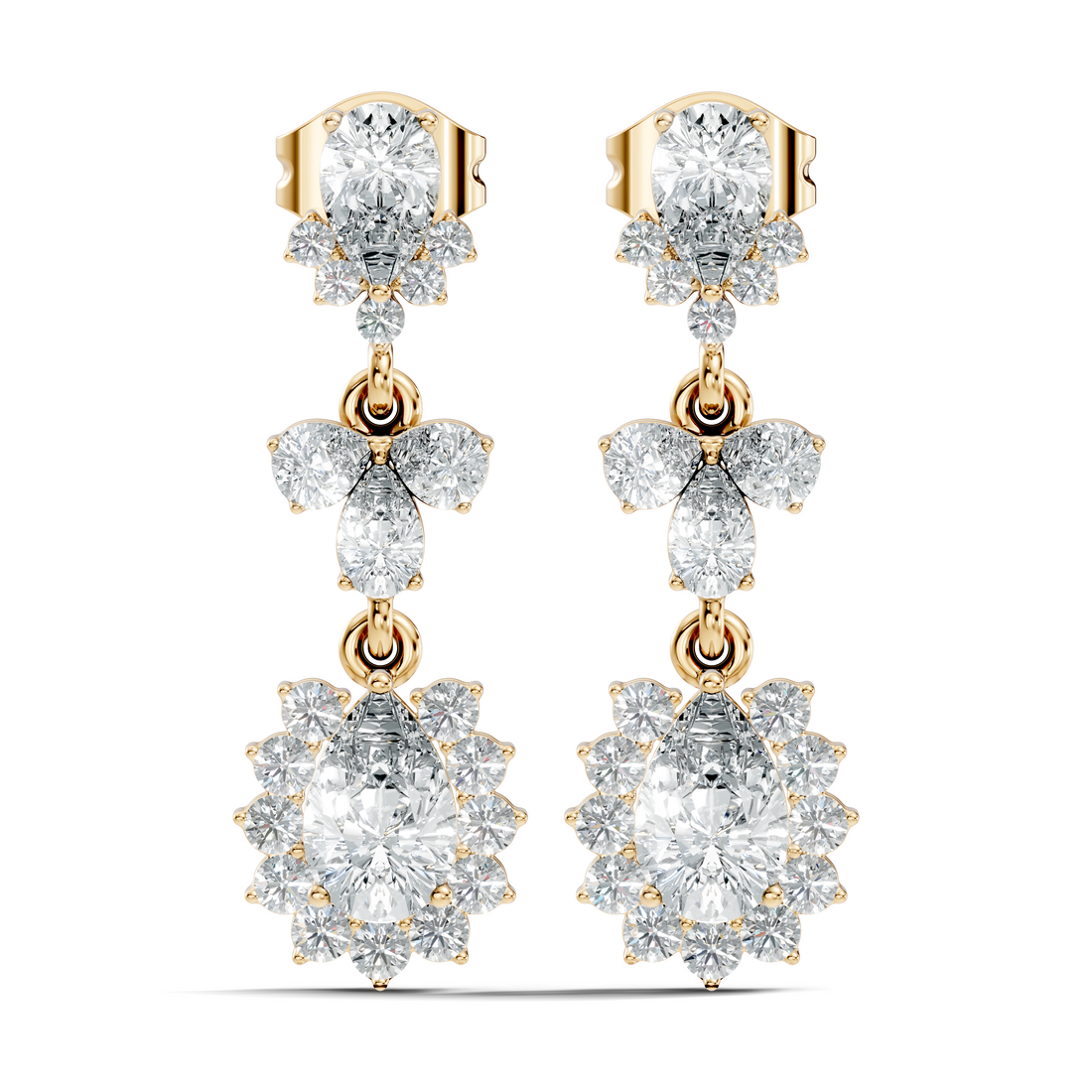 Pear & Oval Halo Diamond Articulated Drop Earrings
