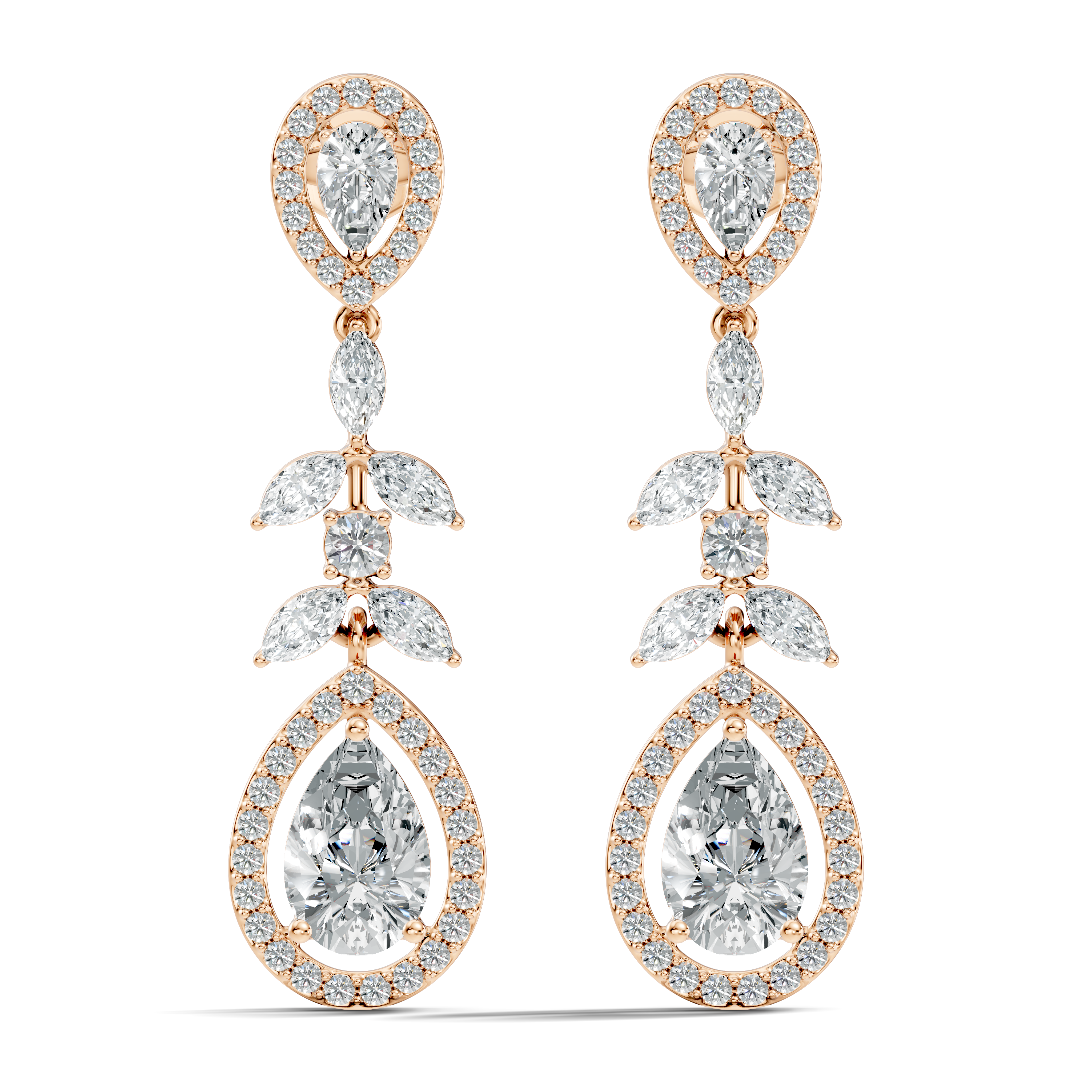 Pear Diamond Vine Drop Earrings