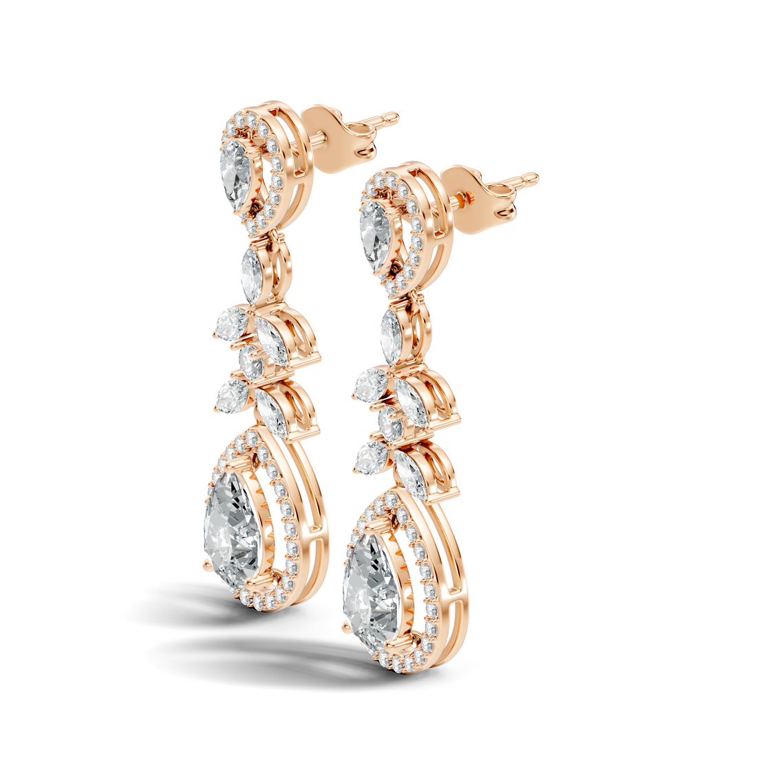 Pear Diamond Vine Drop Earrings