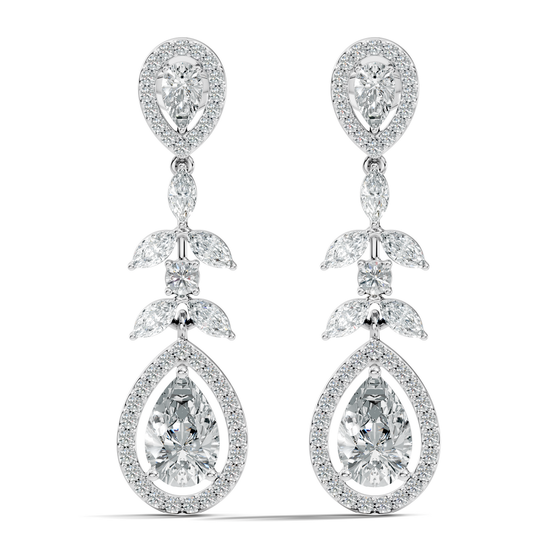 Pear Diamond Vine Drop Earrings