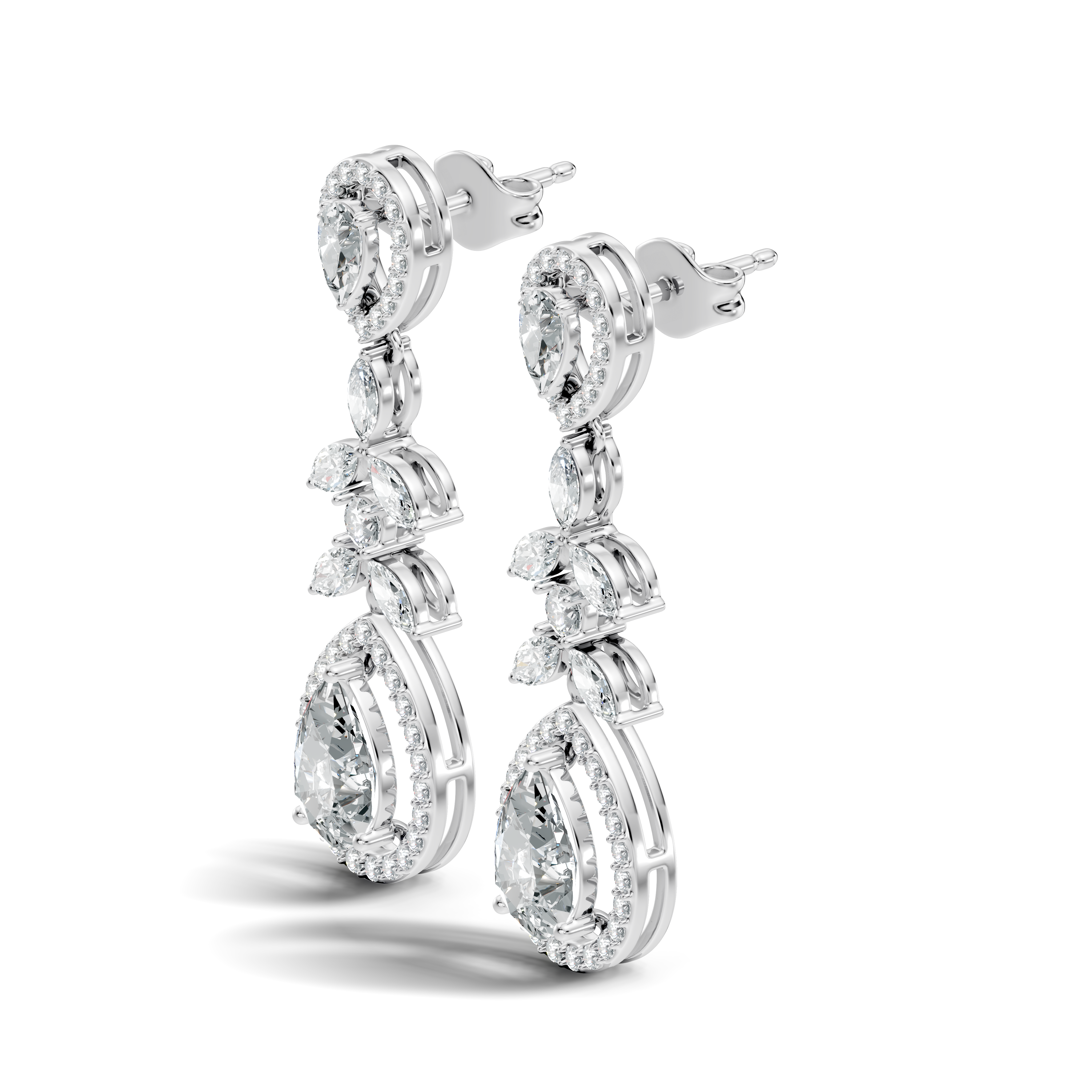 Pear Diamond Vine Drop Earrings