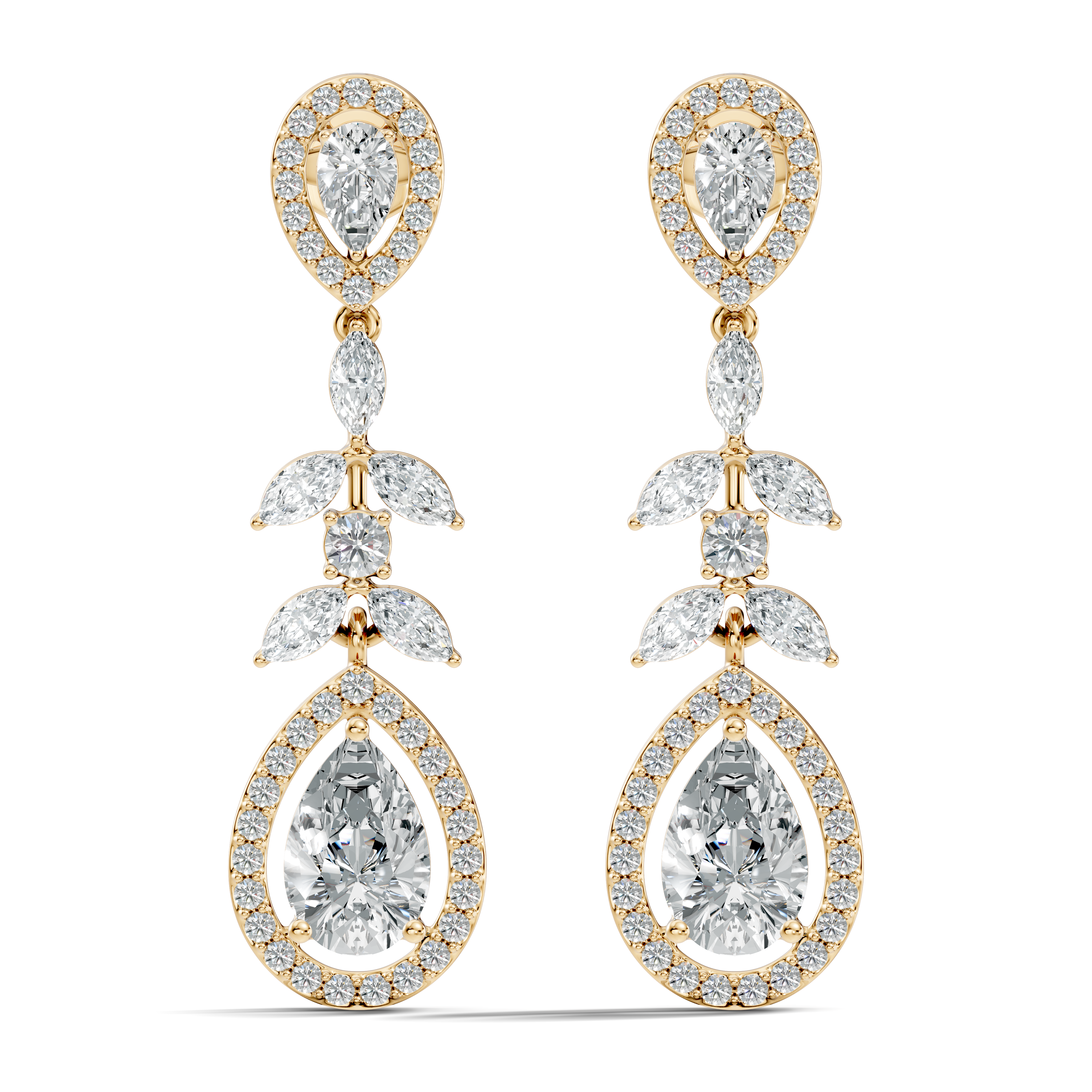Pear Diamond Vine Drop Earrings