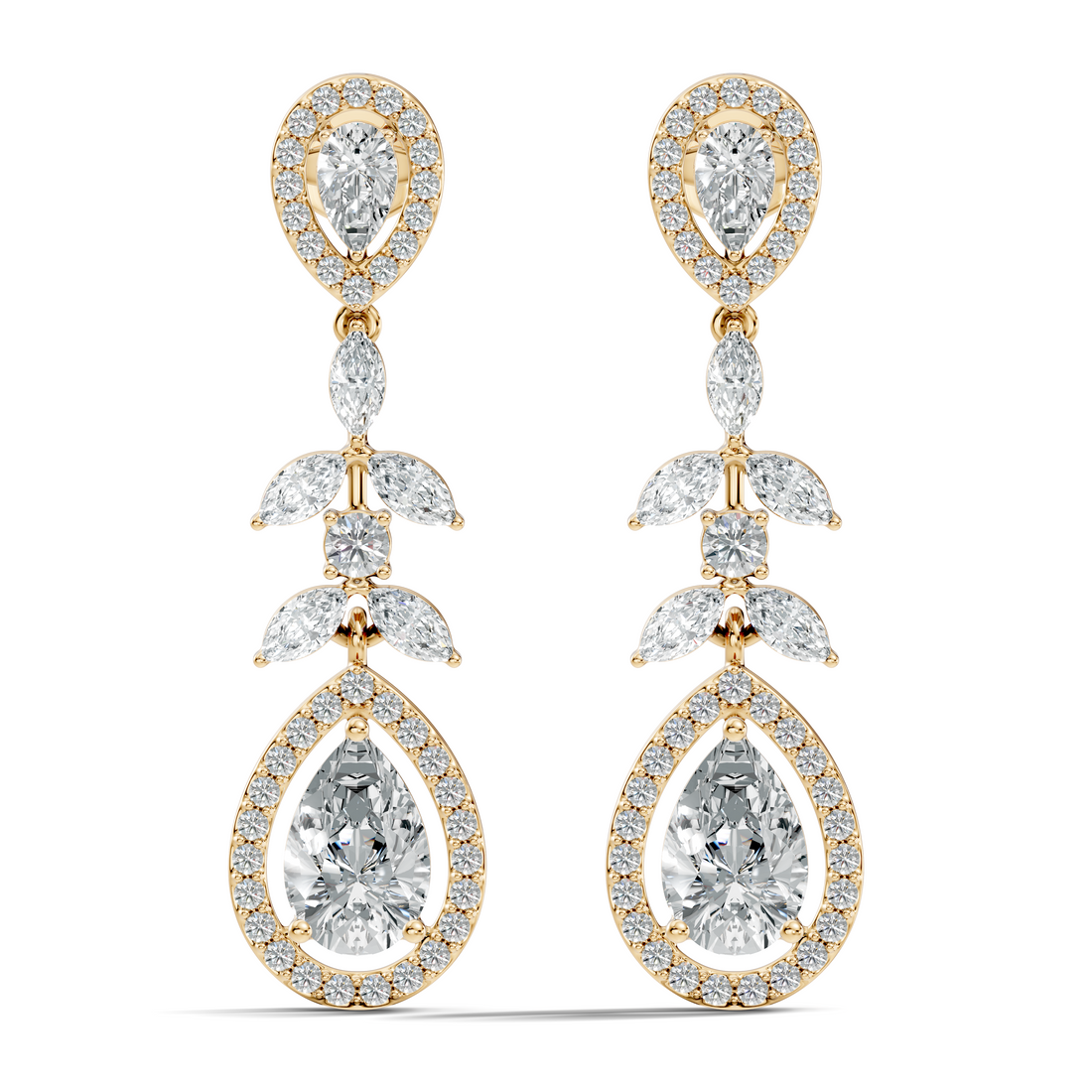 Pear Diamond Vine Drop Earrings