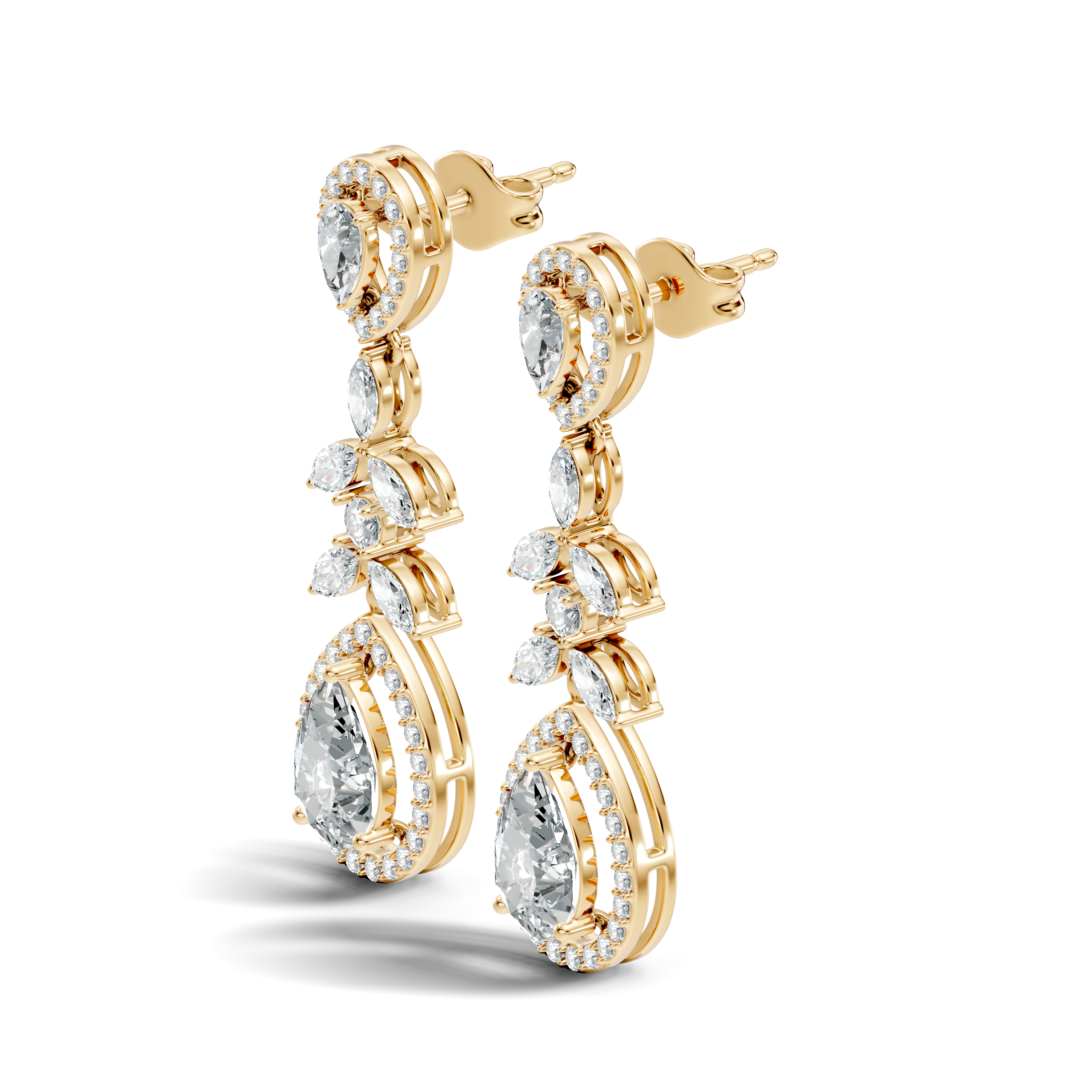 Pear Diamond Vine Drop Earrings