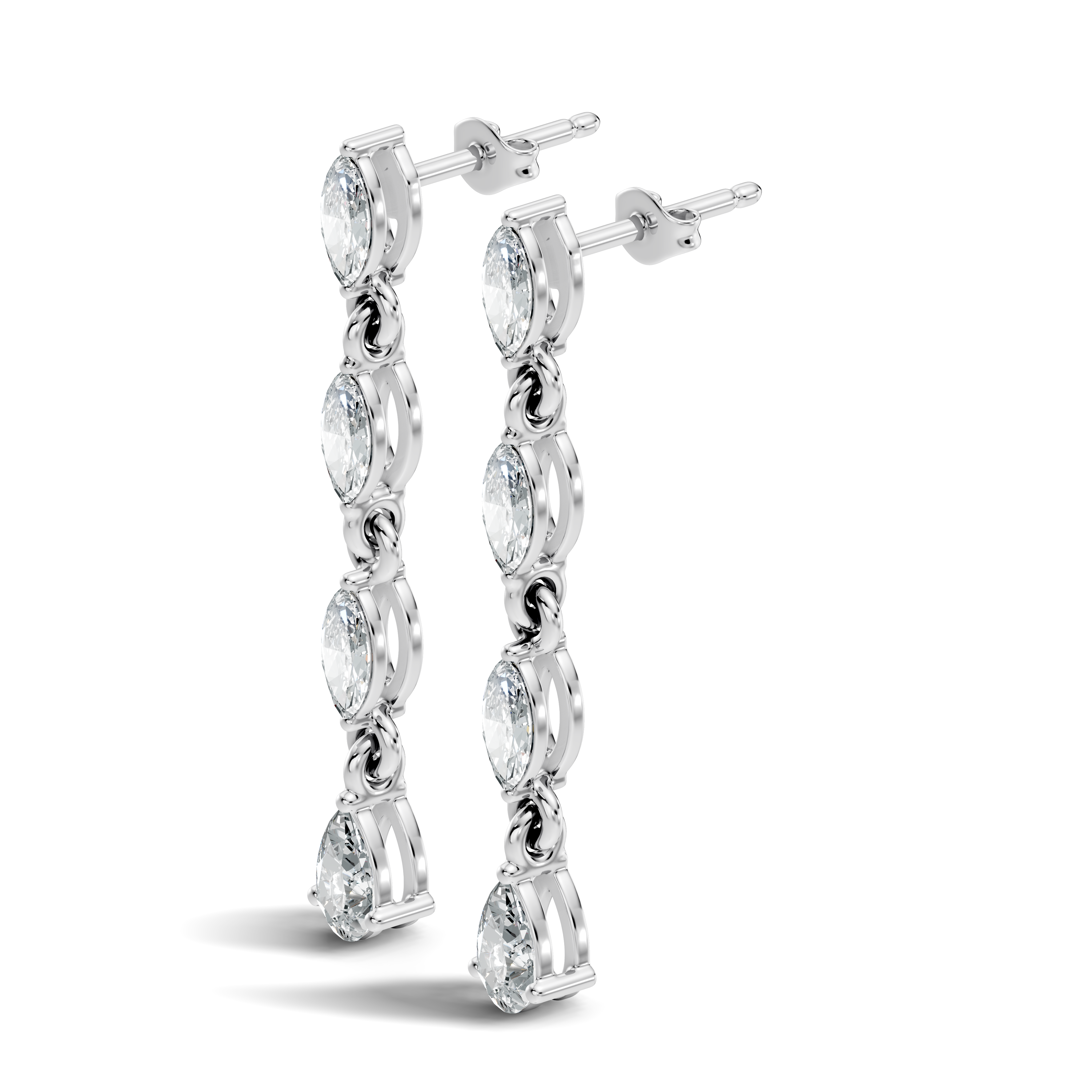 Marquise & Pear Diamond Linear Articulated Drop Earrings