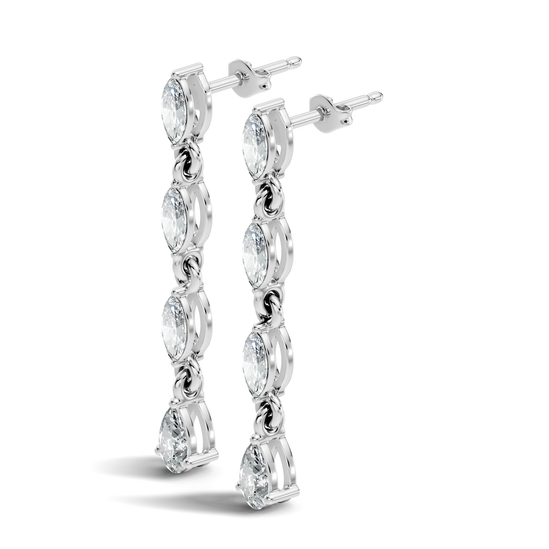 Marquise & Pear Diamond Linear Articulated Drop Earrings
