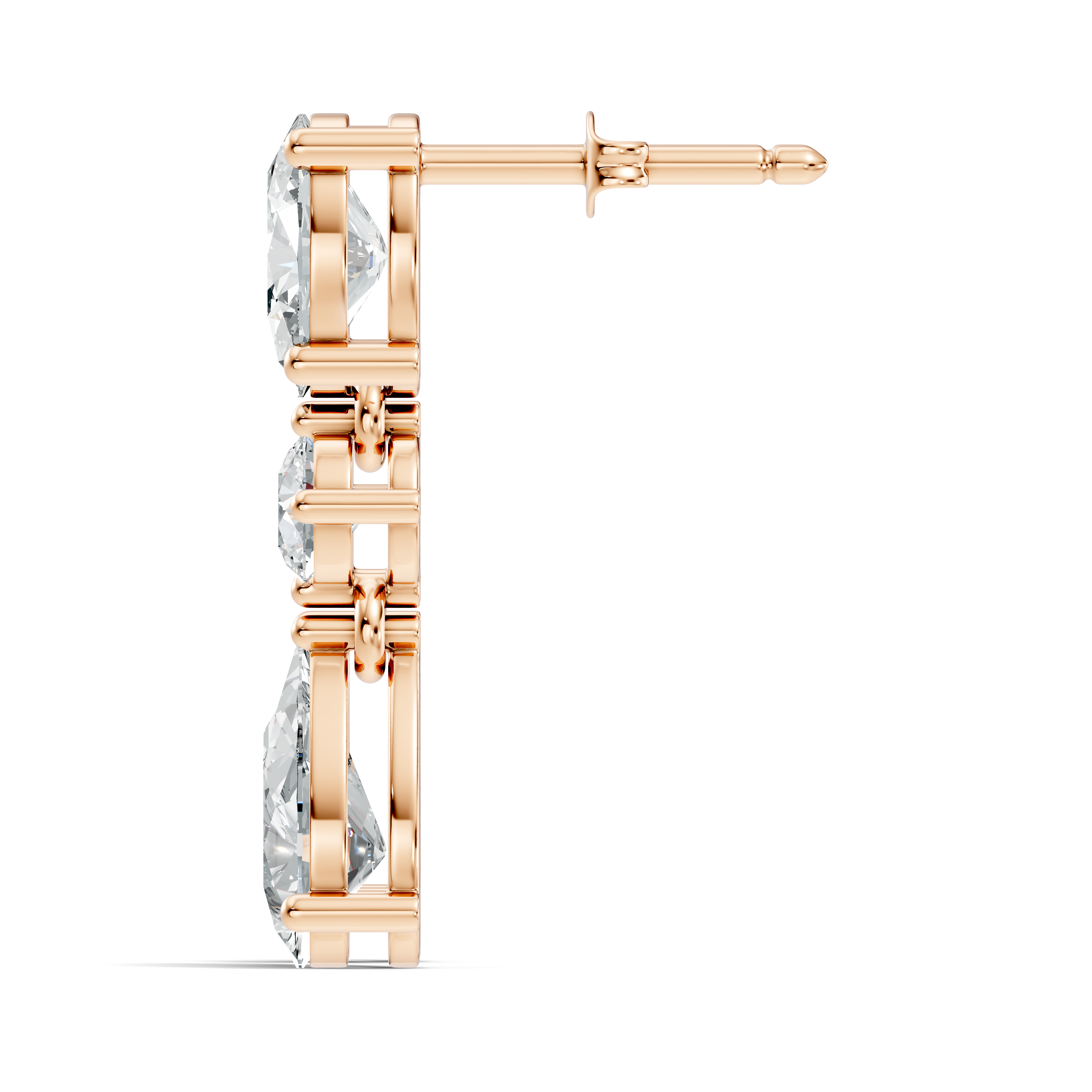 Oval, Round & Pear Three-Stone Linear Diamond Drop Earrings