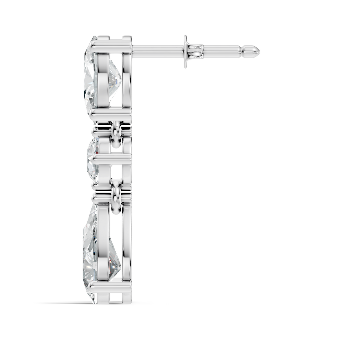 Oval, Round & Pear Three-Stone Linear Diamond Drop Earrings