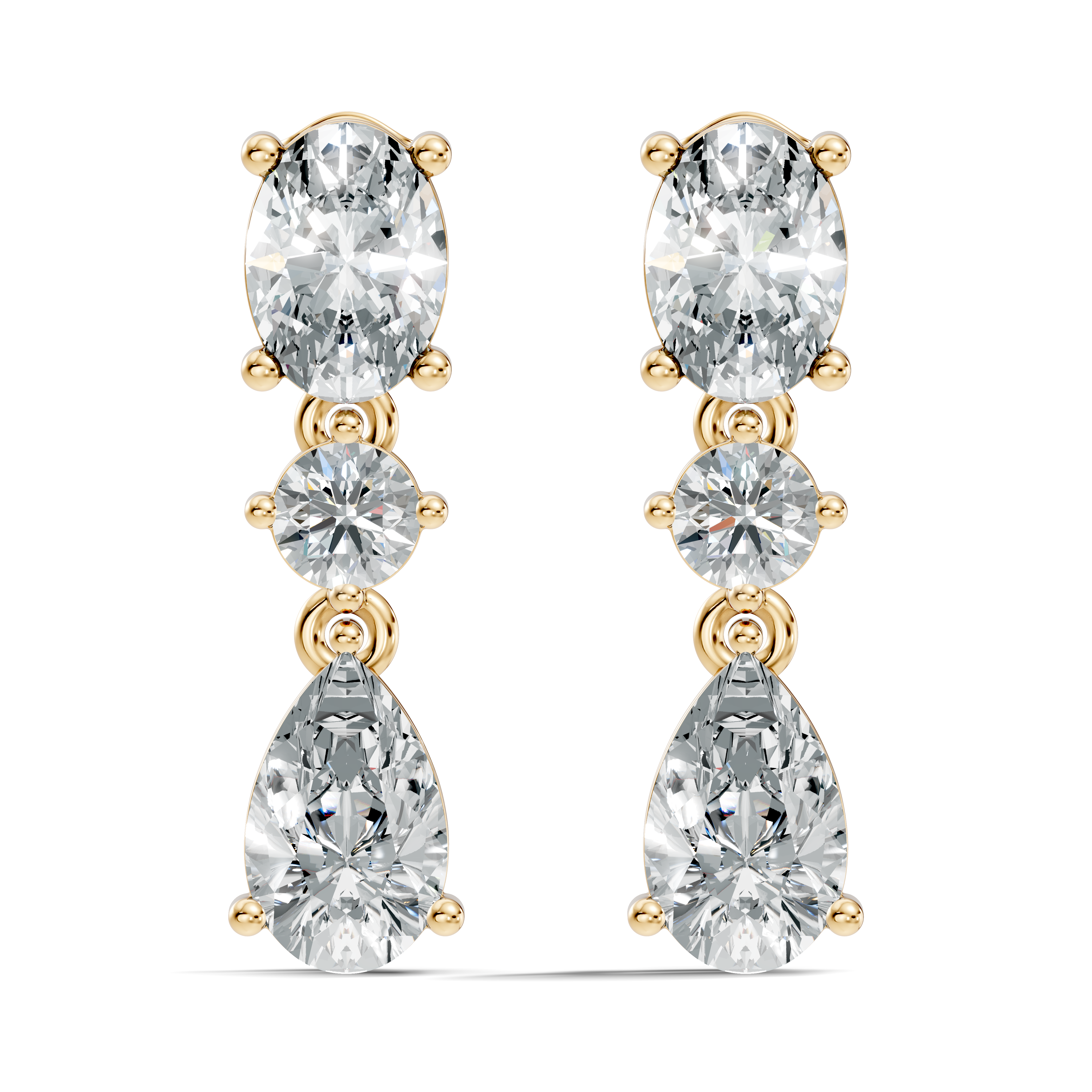 Oval, Round & Pear Three-Stone Linear Diamond Drop Earrings
