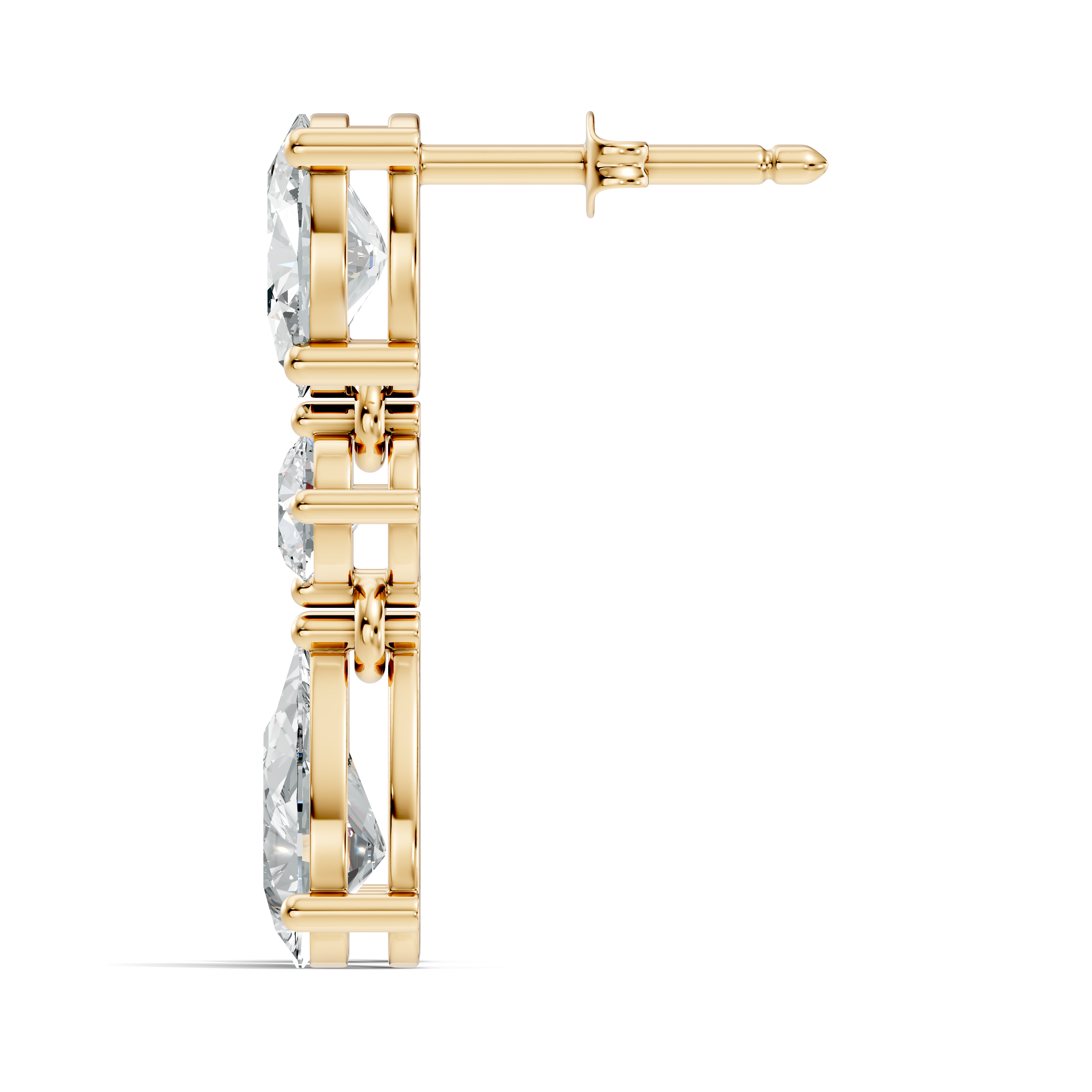 Oval, Round & Pear Three-Stone Linear Diamond Drop Earrings