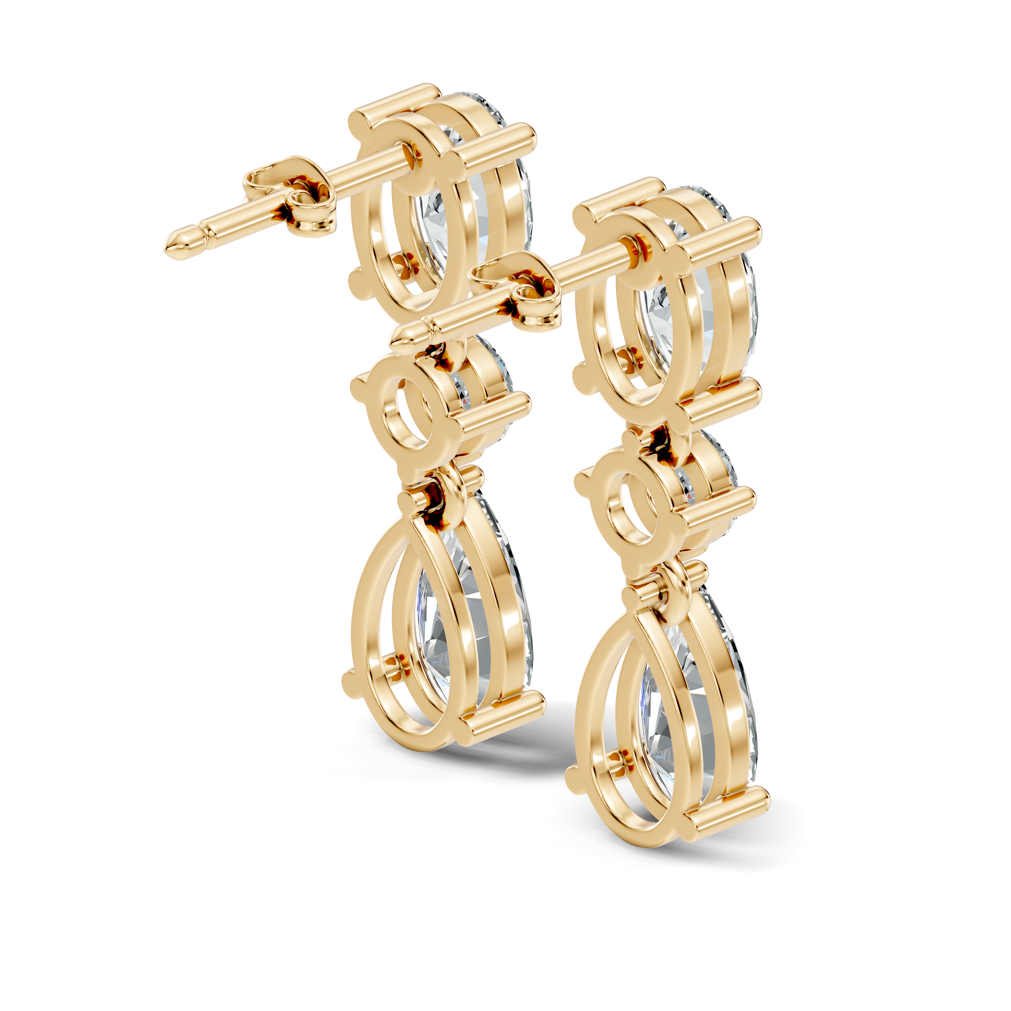 Oval, Round & Pear Three-Stone Linear Diamond Drop Earrings