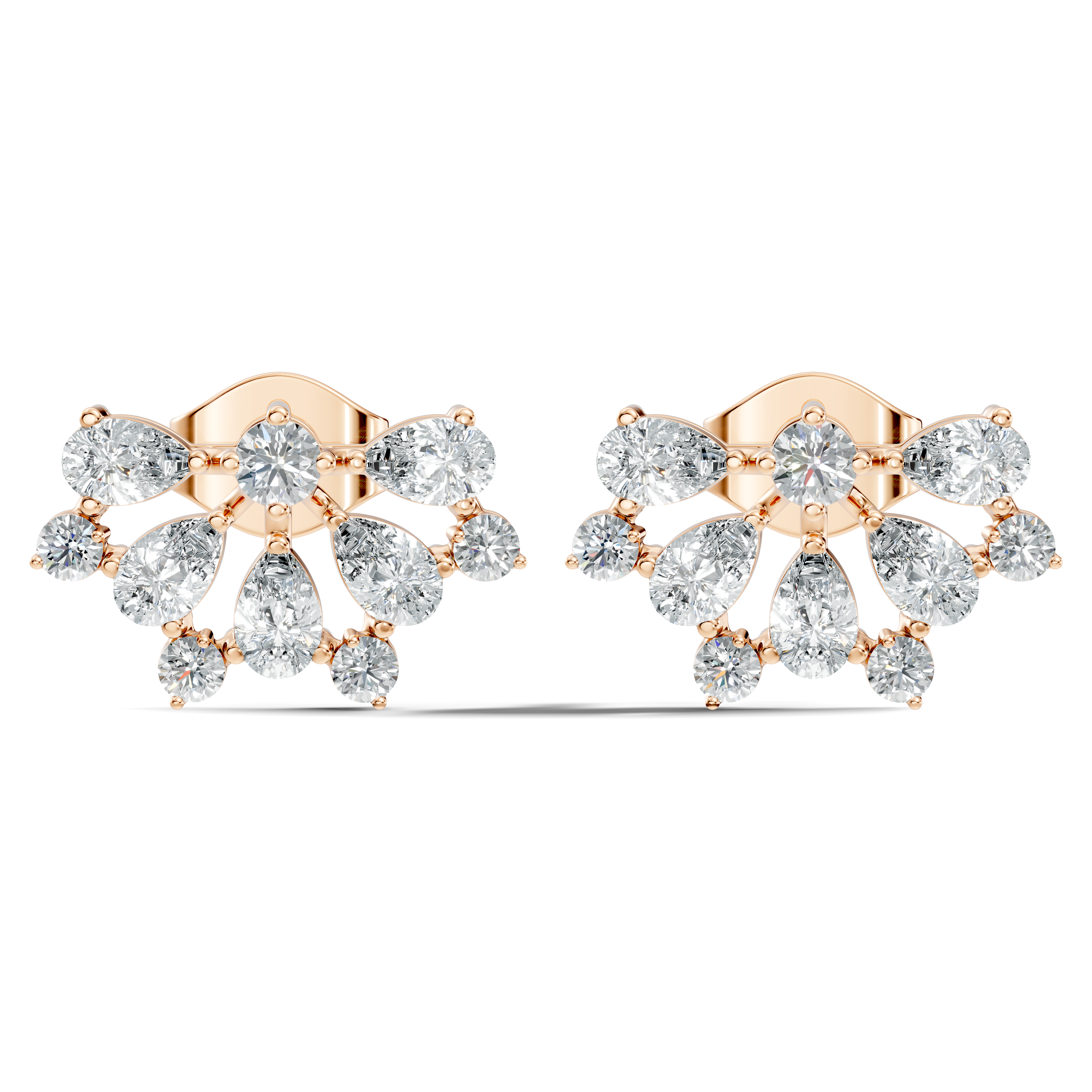Pear & Round Diamond Fan Arc Cluster Stud
