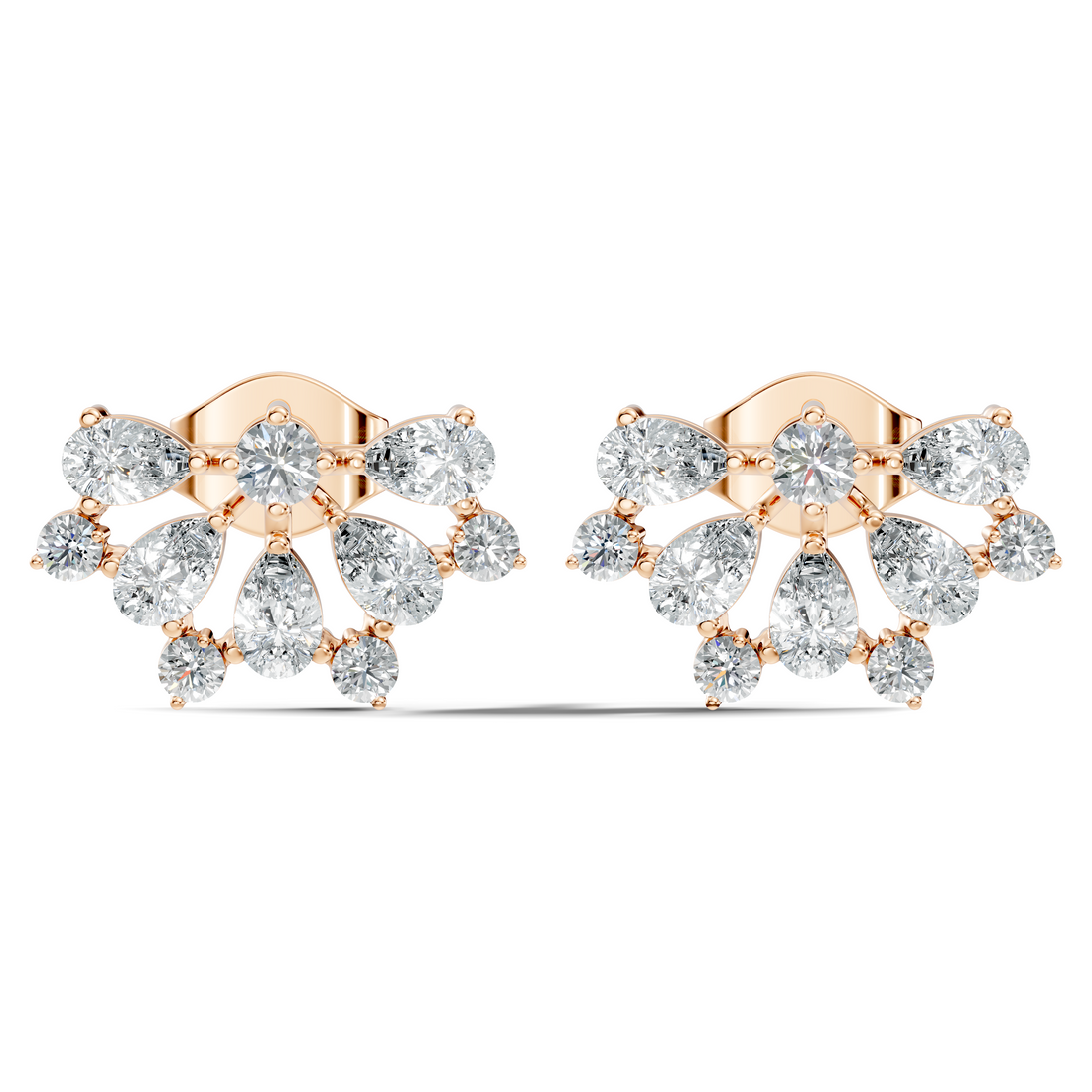 Pear & Round Diamond Fan Arc Cluster Stud