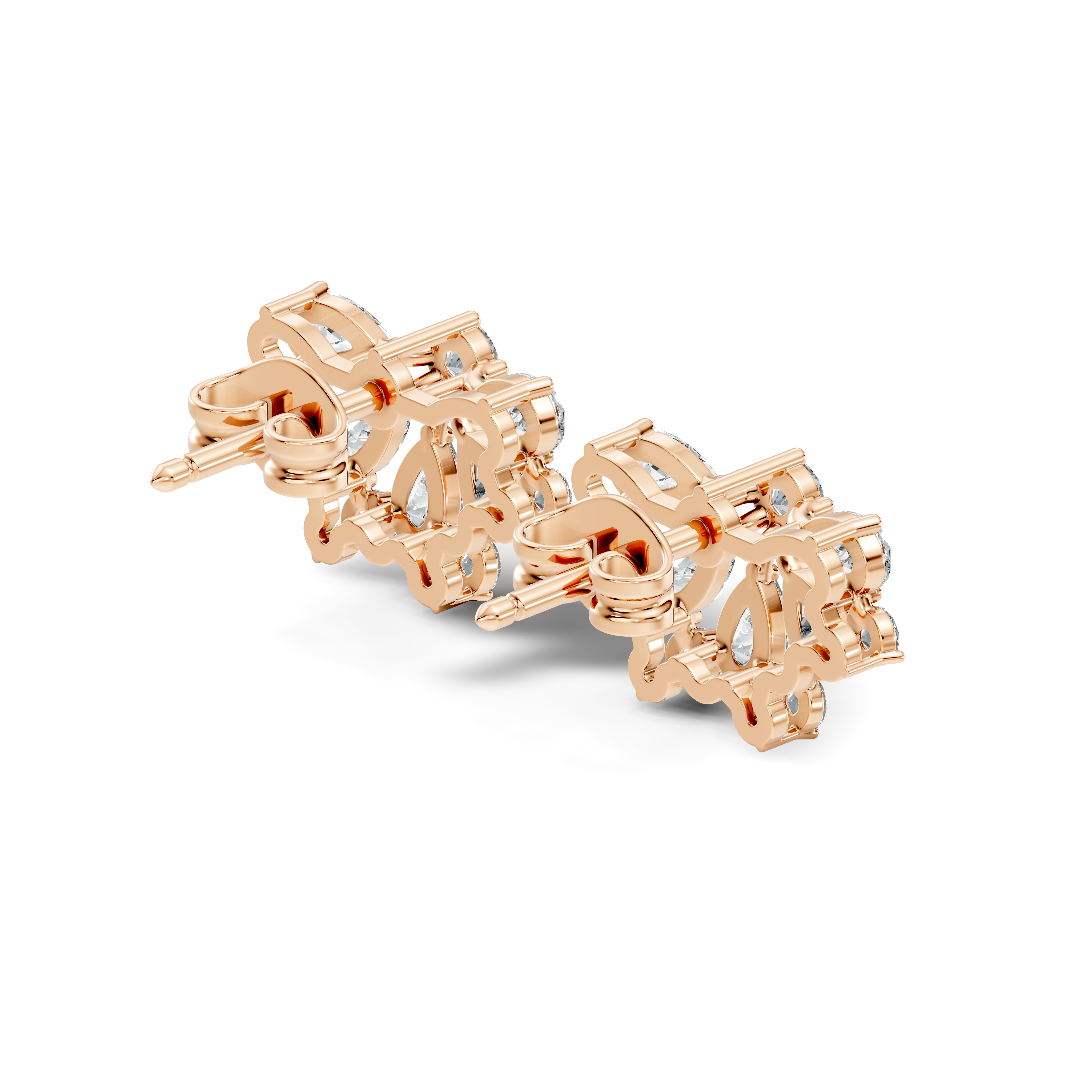 Pear & Round Diamond Fan Arc Cluster Stud