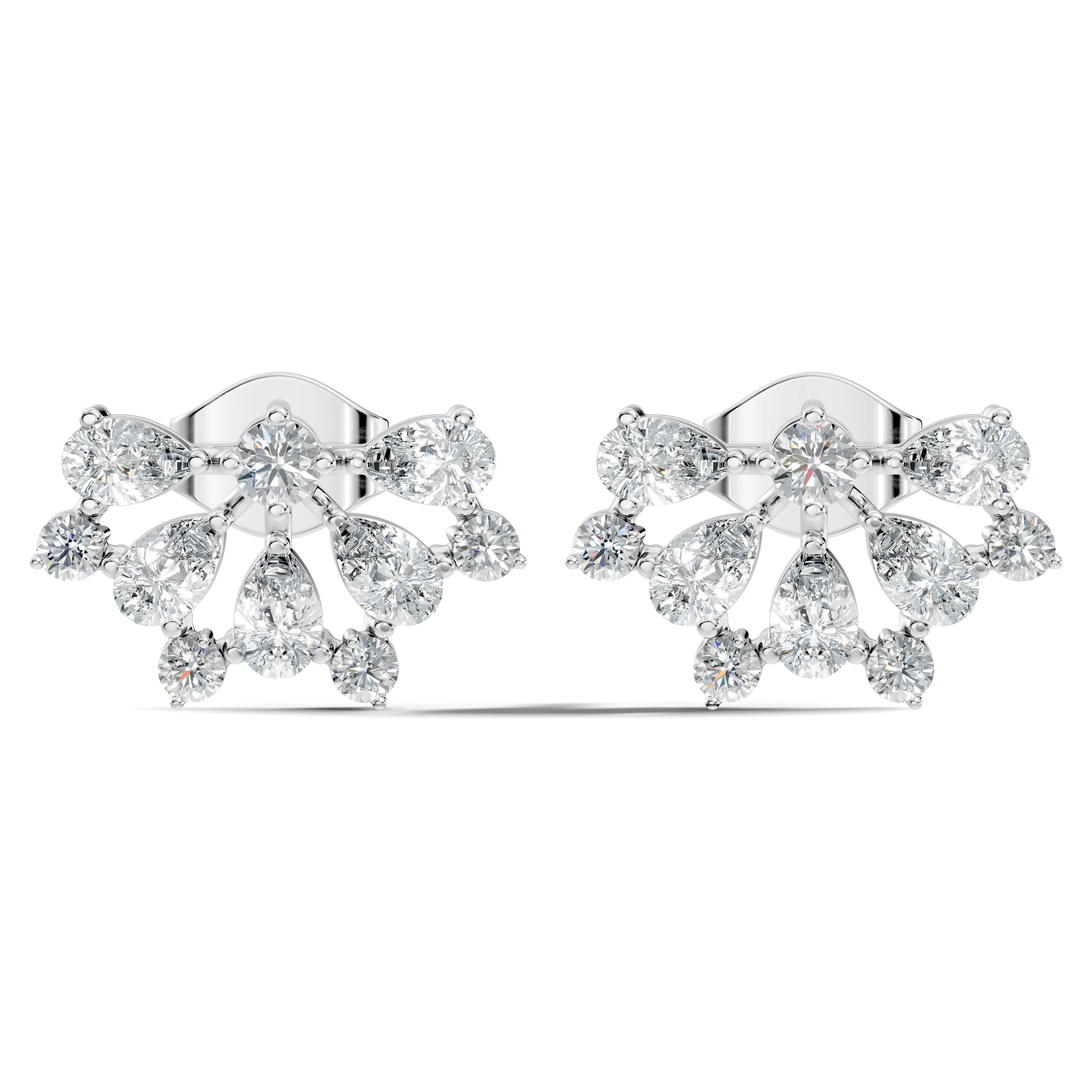 Pear & Round Diamond Fan Arc Cluster Stud