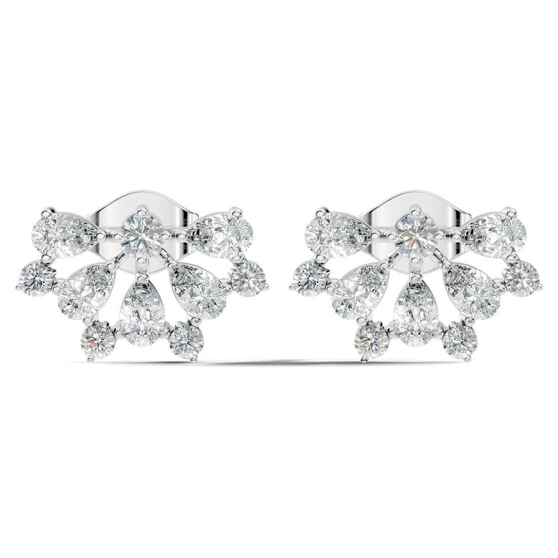 Pear & Round Diamond Fan Arc Cluster Stud