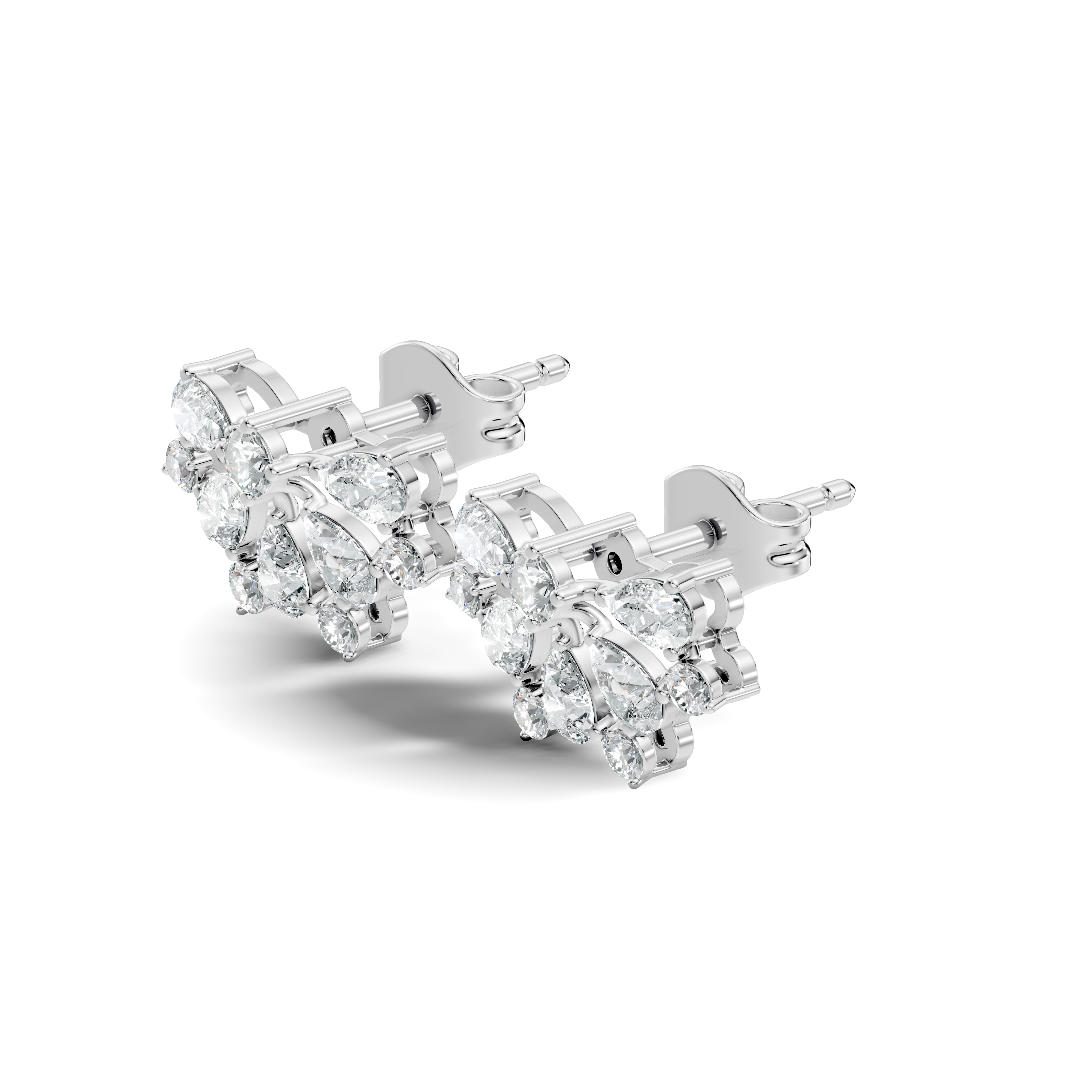Pear & Round Diamond Fan Arc Cluster Stud