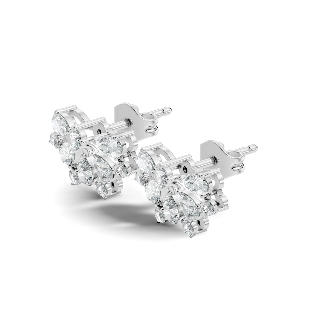Pear & Round Diamond Fan Arc Cluster Stud