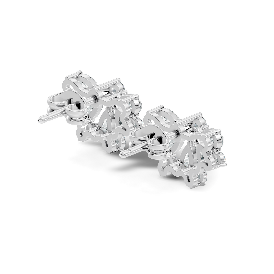 Pear & Round Diamond Fan Arc Cluster Stud